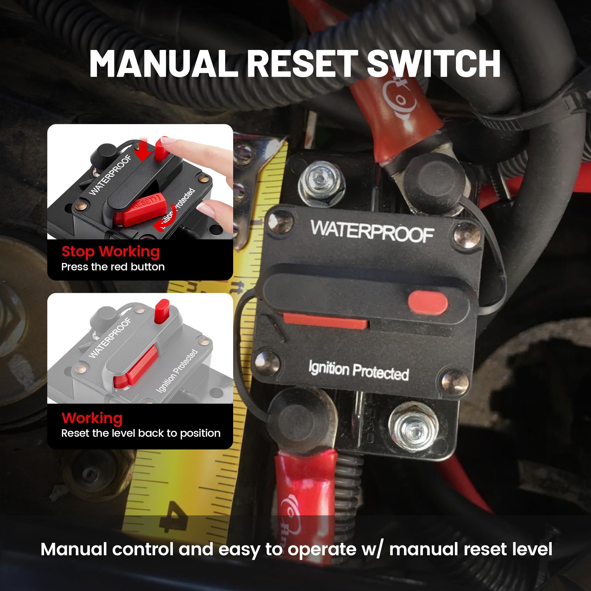Red Wolf Circuit Breaker 200 Amp For Trolling Motor Boat Marine Atv Vehicles Stereo Audio Electronic Battery System Inline Fuse