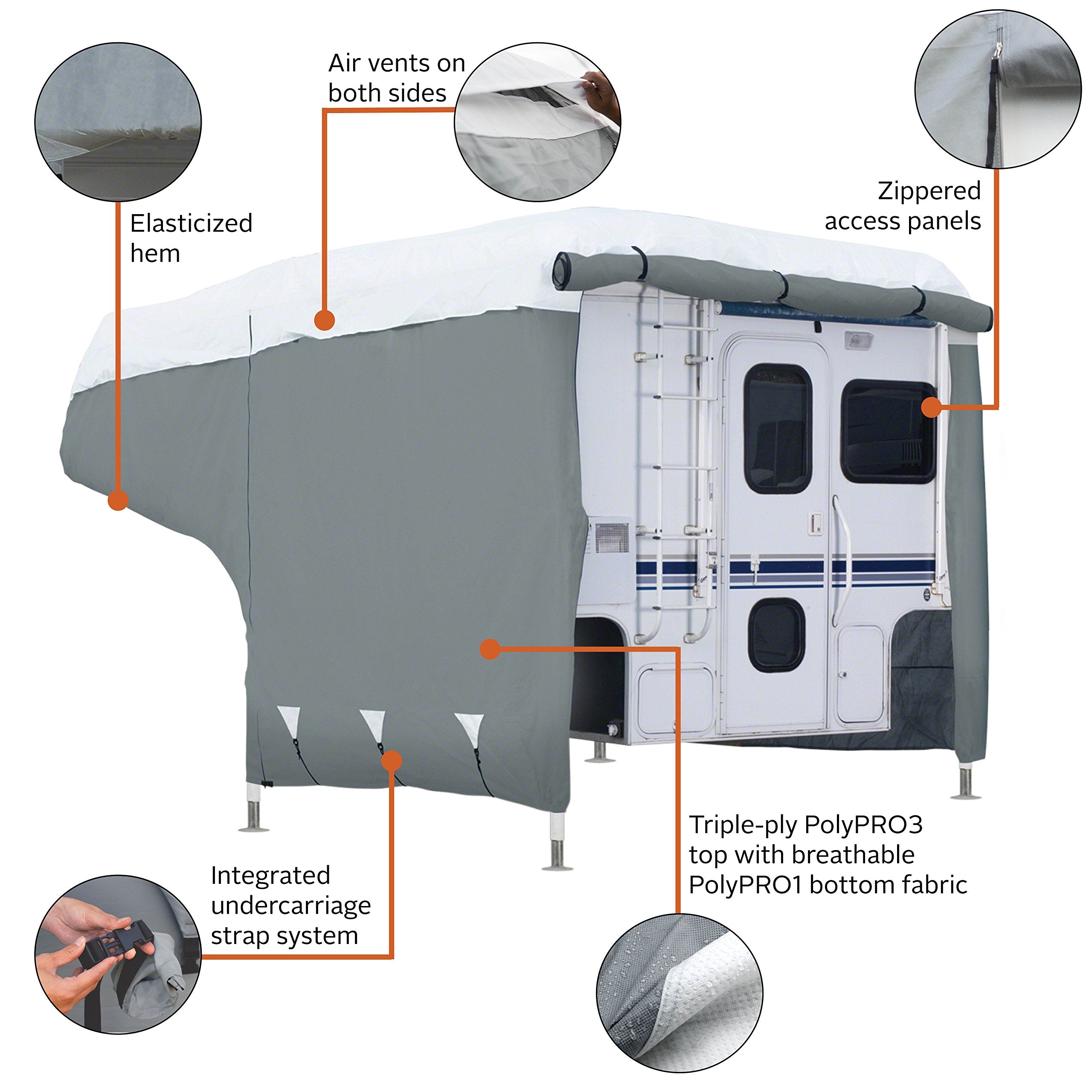 Classic Accessories Teardrop Trailer Cover, Fits 8'L x 5'W, Grey/Snow White, Polyester, Model 80-396-301001-RT