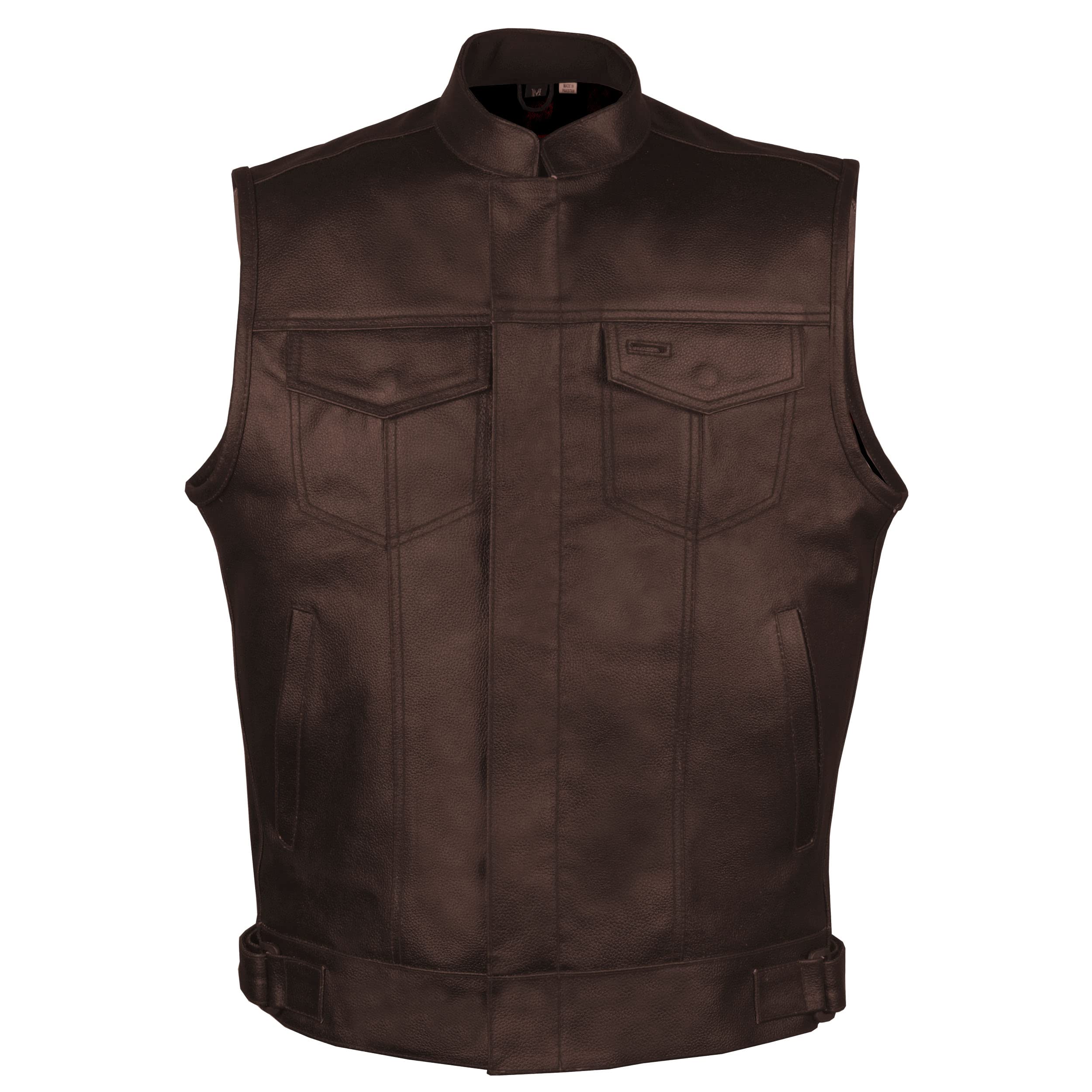 Soa Men 'S Premium Leather Motorcycle Vest With Biker Club Concealed Carry Gun Pockets W/Armor Coffee Brown Xxl