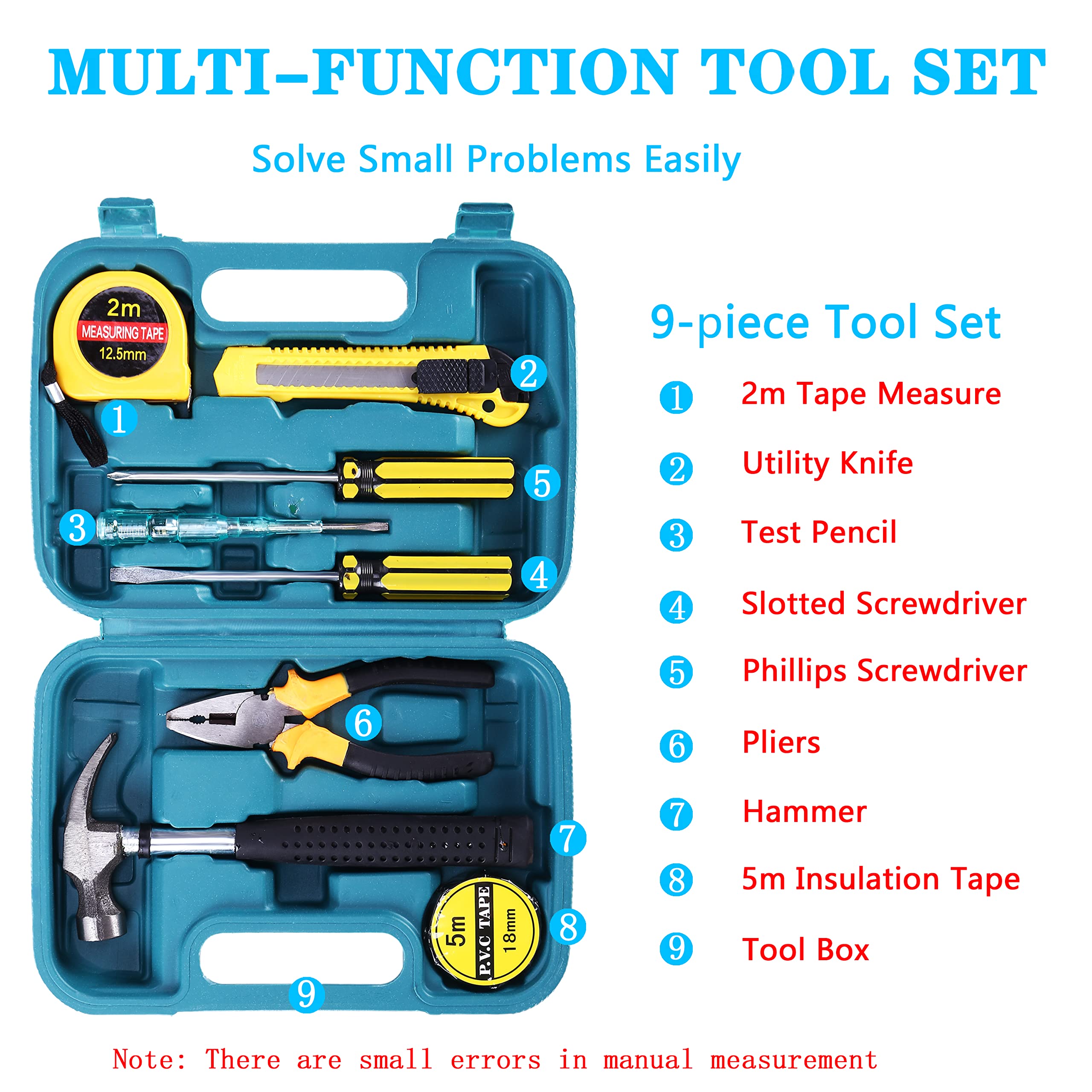 LIANXIN Roadside Assistance Emergency Kit - 142 Pieces Car Safety Kit with 8.2 ft Jumper Cables, Tow Strap, Tool Kit, Blue, Model UY-Z7SA