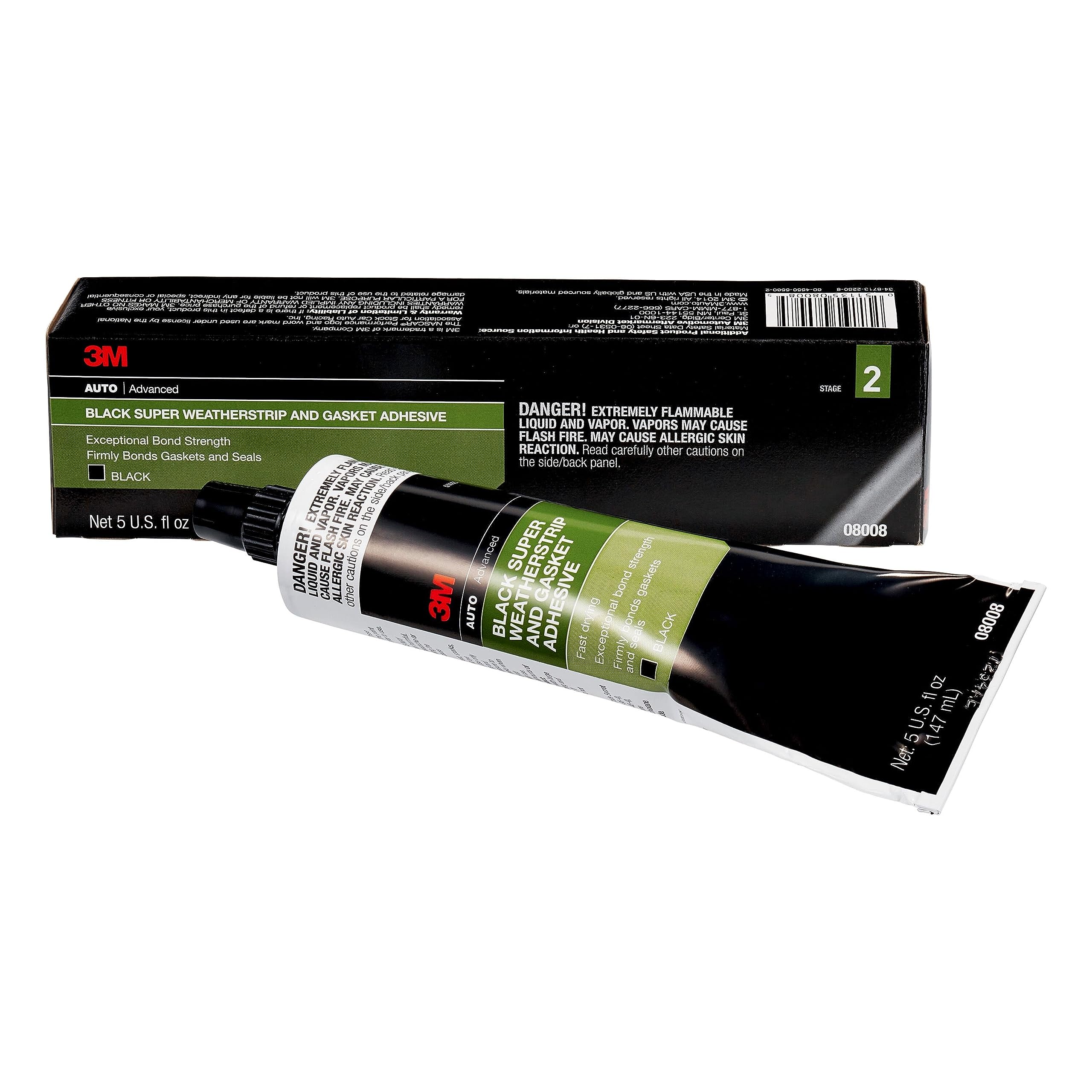 3M 08008 Super Weatherstrip Adhesive, 08008, Black, 5 Oz Tube
