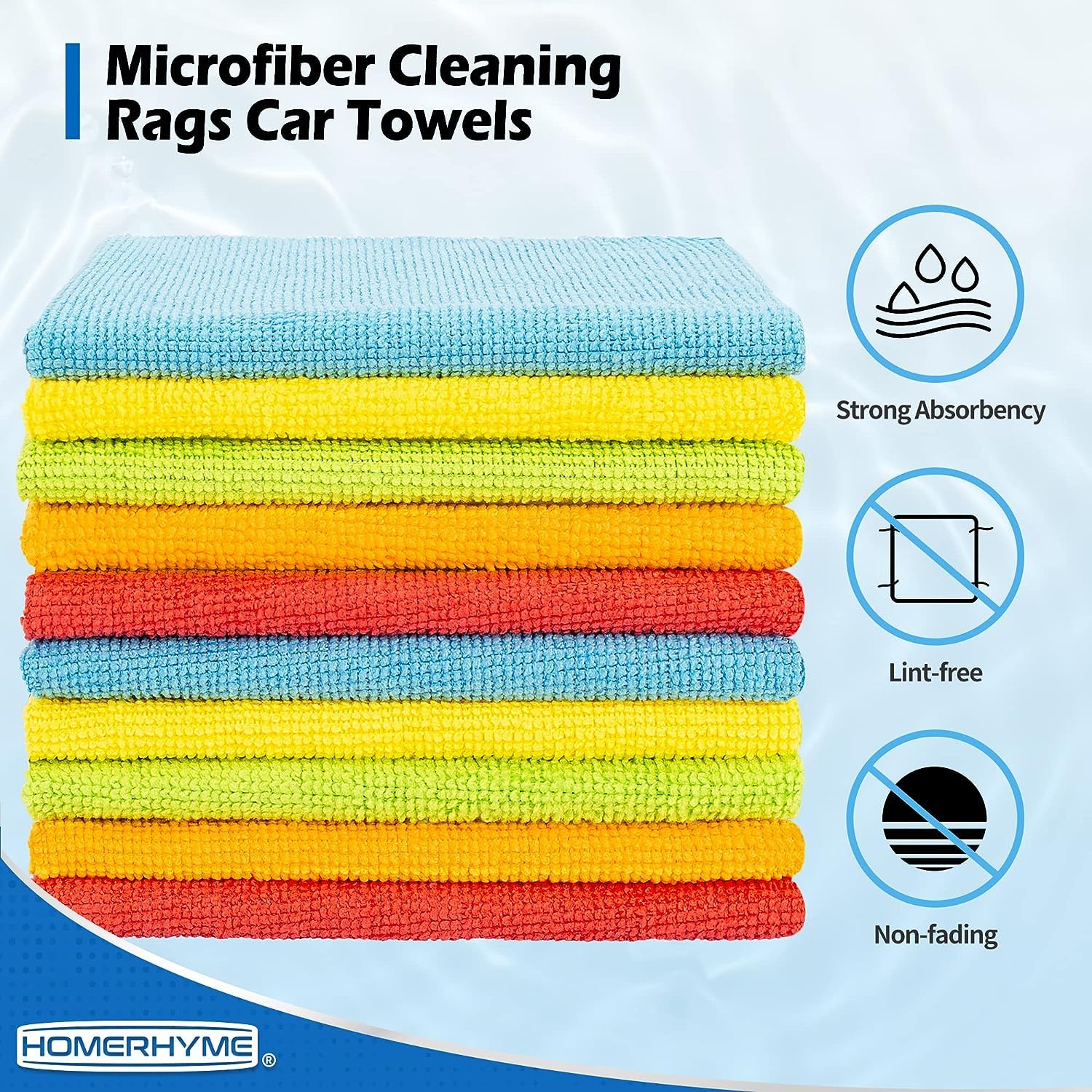 HOMERHYME Microfiber Towels - 24 Pack Lint-Free Cleaning Cloths, 11.5"x11.5", Assorted Colors, Ideal for Auto Detailing & Household Use