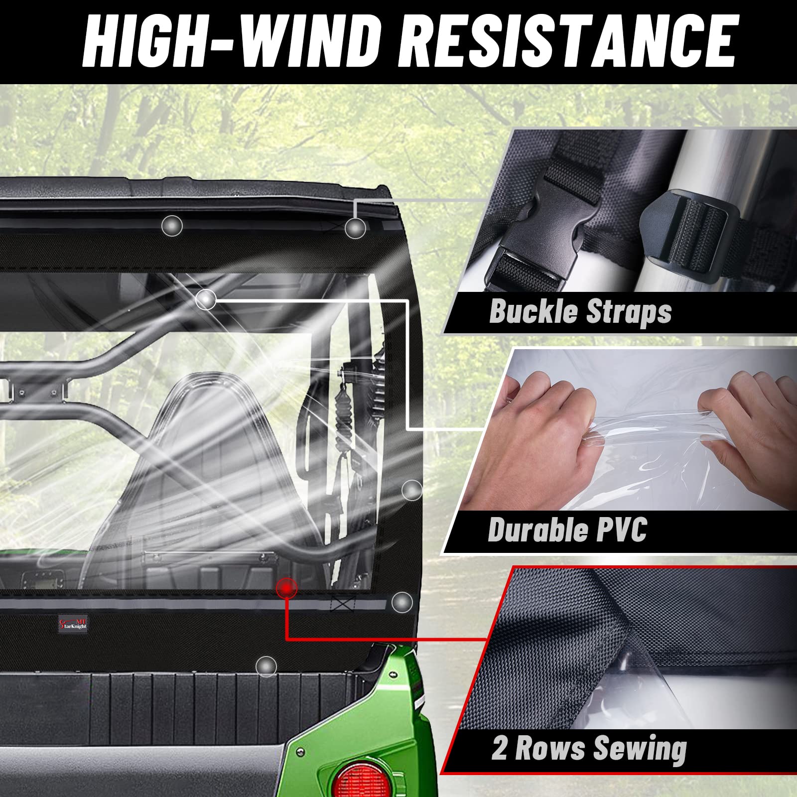 StarknightMT TERYX Soft Rear Window Dust Panel for KAWASAKI TERYX 4 800 (2013-2023) - Clear PVC Rainproof Back Windshield Access