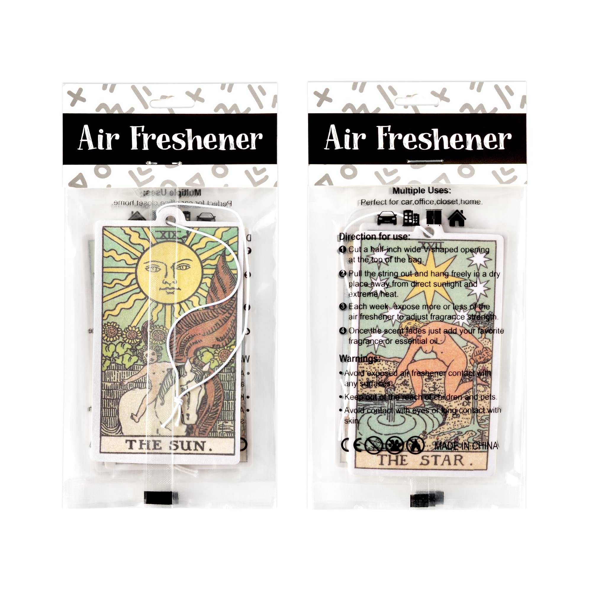 L1rabe 4Pcs Tarot Cards Theme Hanging Air Fresheners, Black Aromatherapy Tablets for Car, Bedroom, Wardrobe, Shoe Cabinet