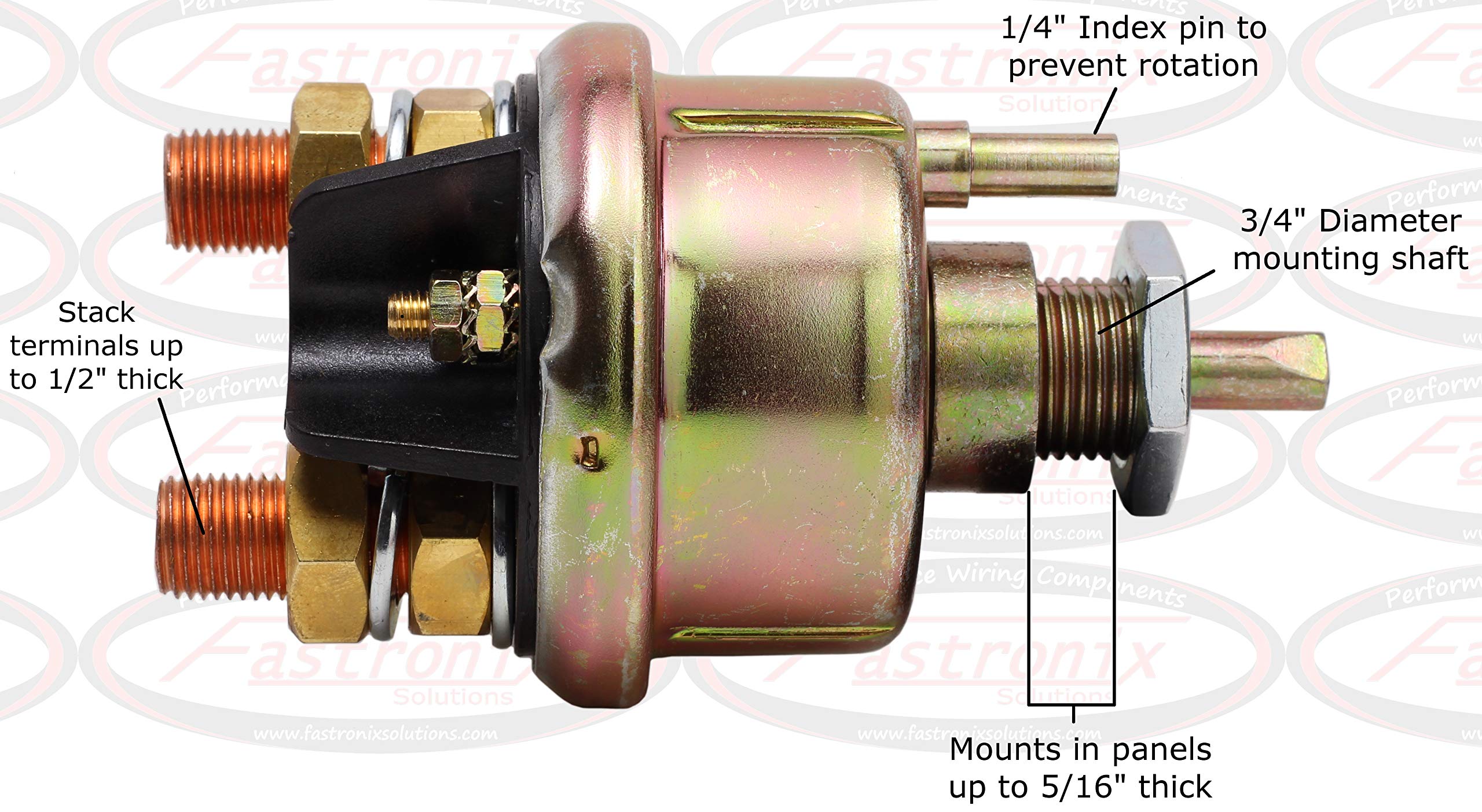 Fastronix 300A Severe Duty Battery Disconnect Switch, 1/2" Copper, Black with Face Plate