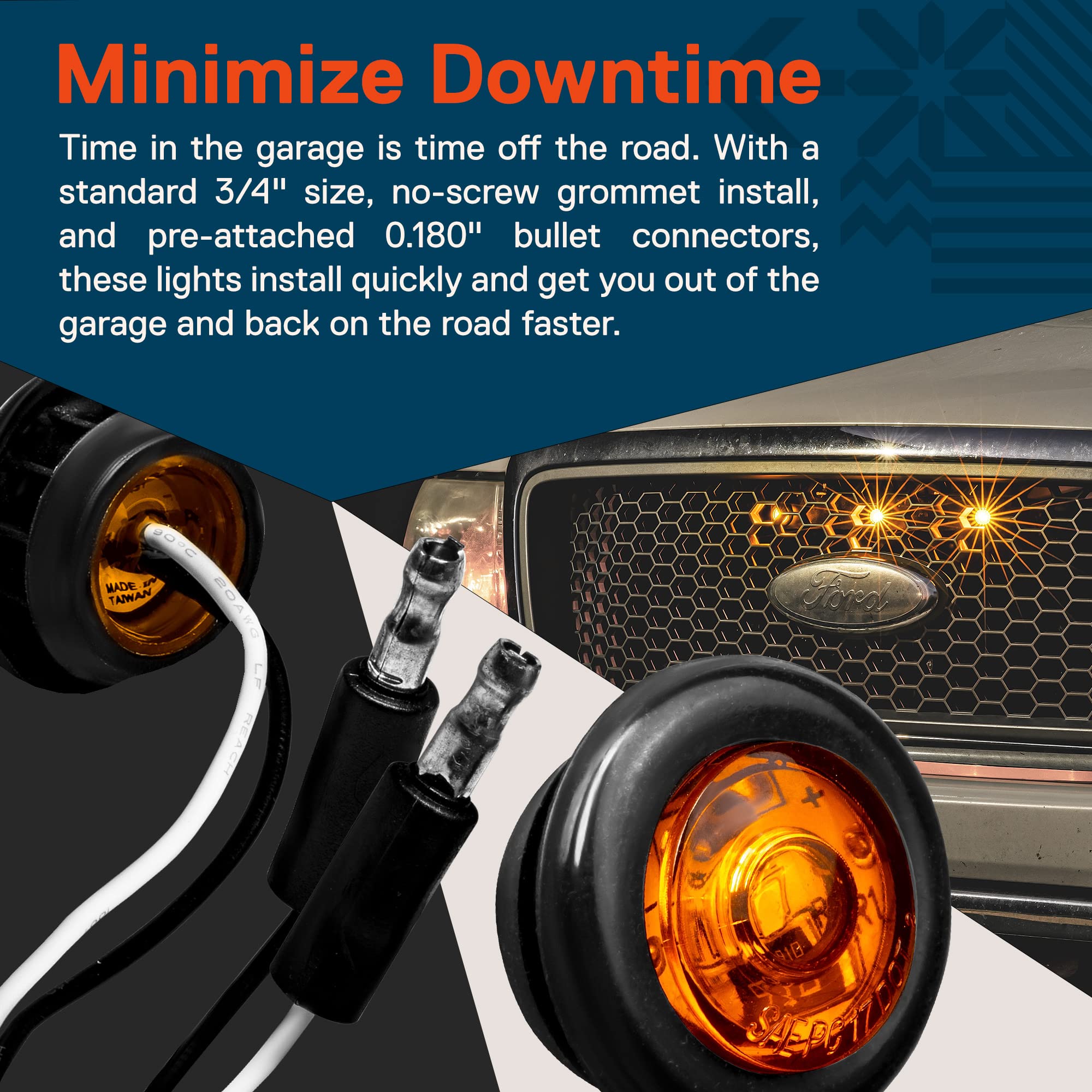 2Pc 34 Round Amber Trailer Led Marker Light Dot Fmvss 108] Sae P2Pc] Semi-Spherical Output] Ip67 Waterproof] Bullet Style] Round