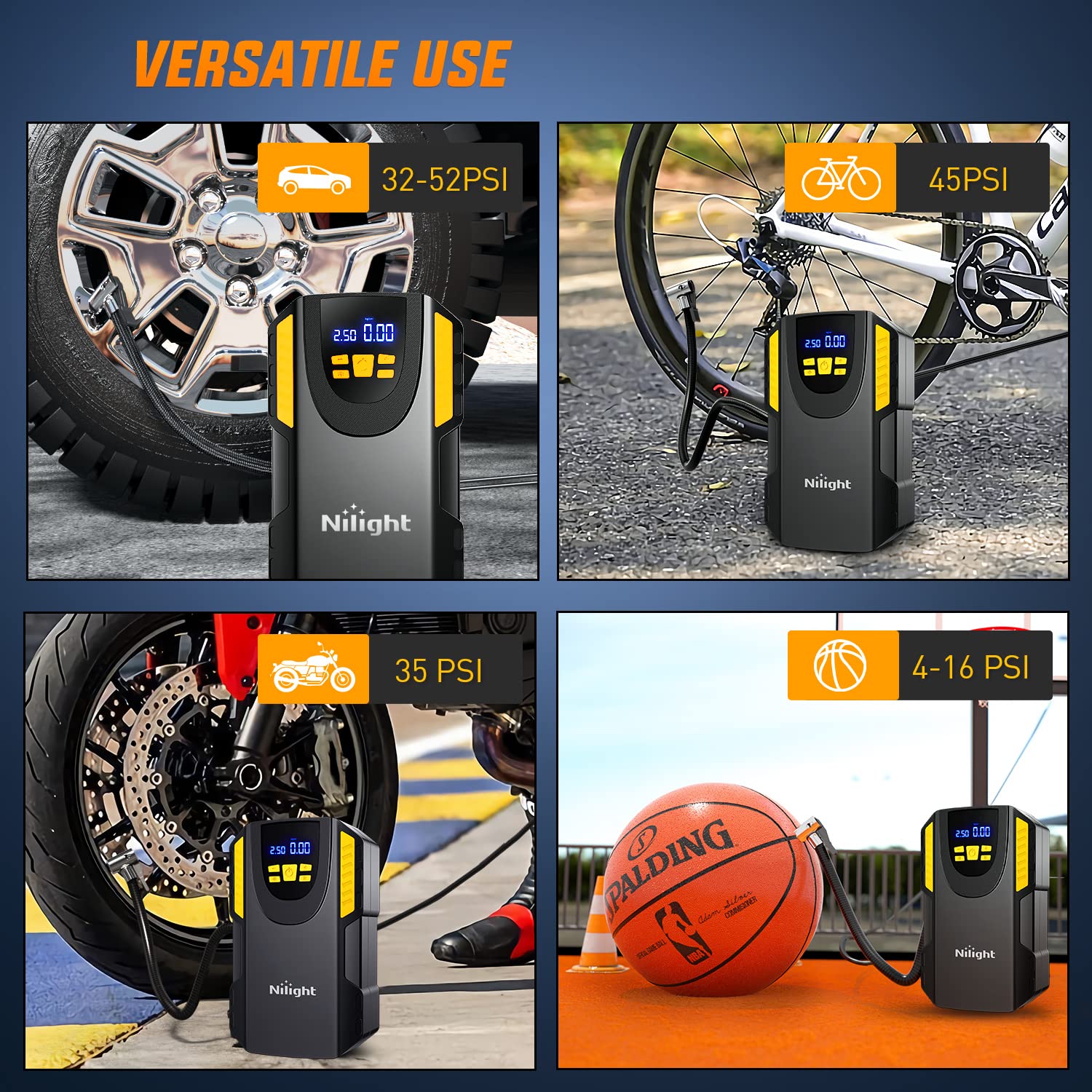 Nilight Tire Inflator Portable Air Compressor 12Vdc Car Air Pump 150Psi Digital Tire Pressure Gauge Auto Shutoff Tire Pump For Car Suv Motorcycle Bicycle Atv, 2 Year Warranty