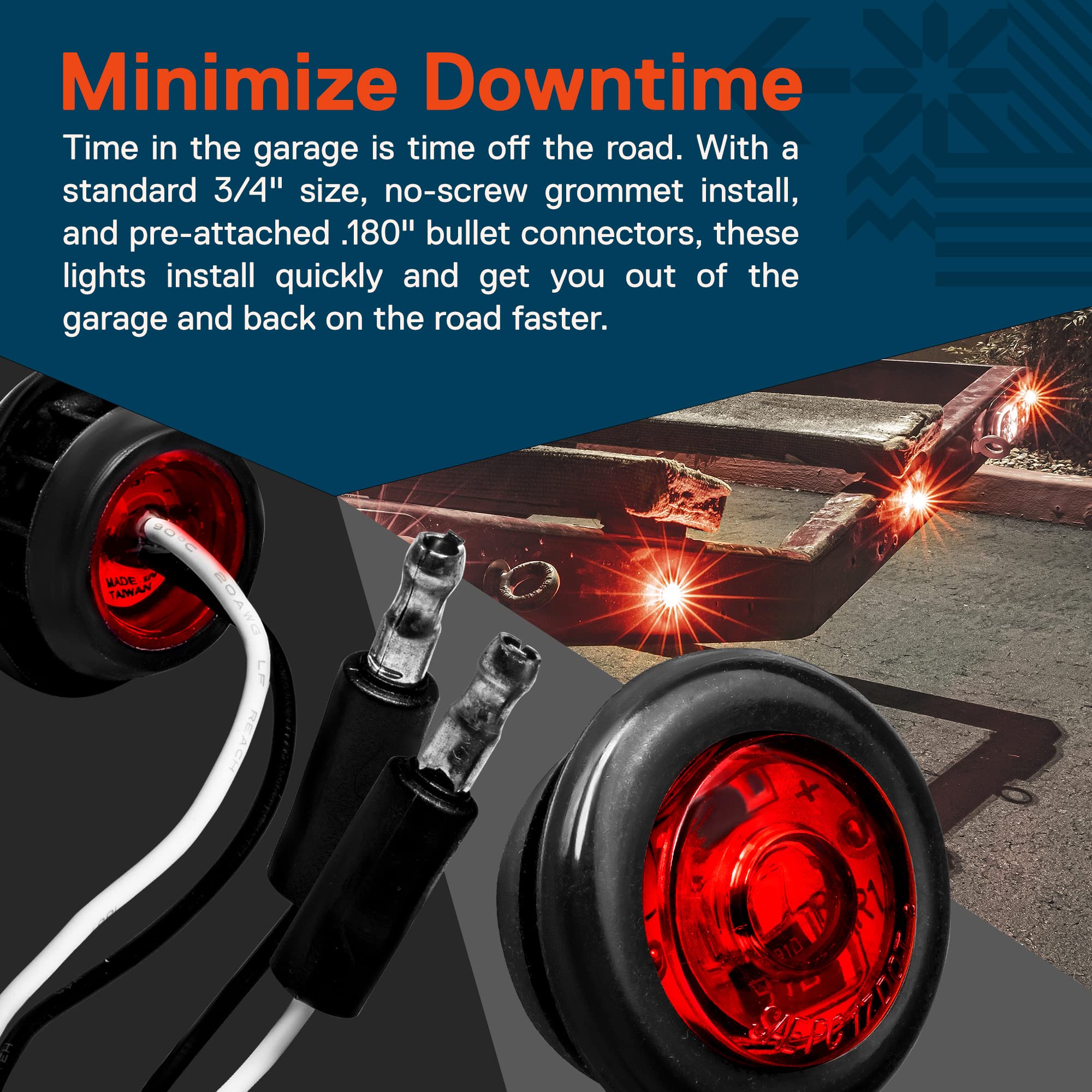 True Mods 10Pc 3/4'' Inch Round Red Trailer 12V Led Marker Light [Dot Fmvss 108] [Sae P2Pc] [Semi-Spherical Output] [Ip67 Waterp