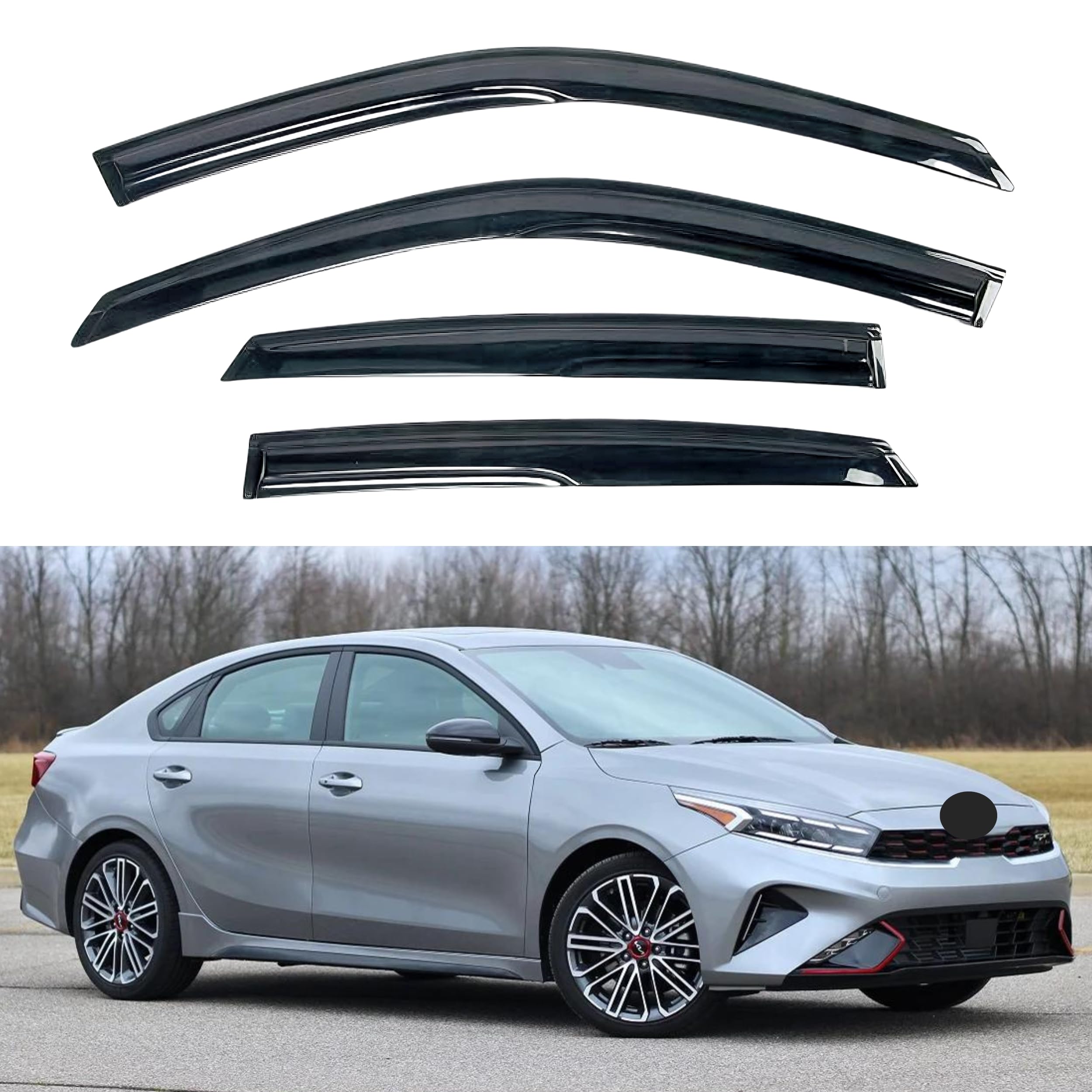 Kpy Window Visor Compatible With Kia Forte Sedan 2019-2024, 4Pc Rain Guard Side Window Vent Deflectors Tape-On Mugen Style, 2019