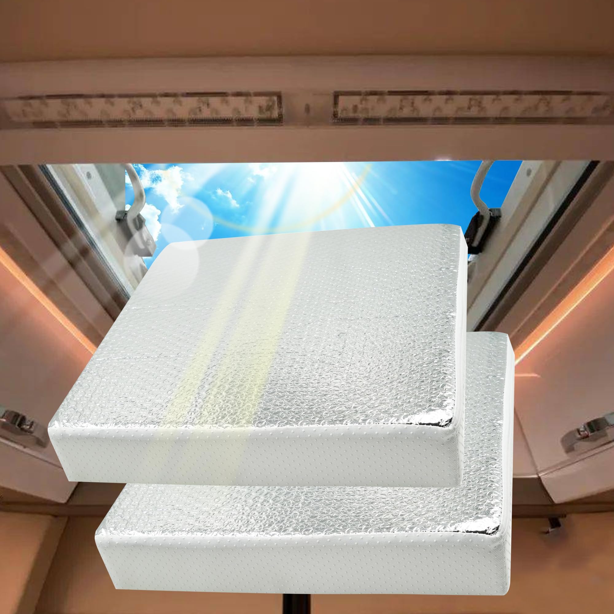 runfider 2PCS 14''x14''x3'' Universal RV Vent Insulator, RV Skylight Cover with Reflective Surface, Skylight Shade Energy Saving