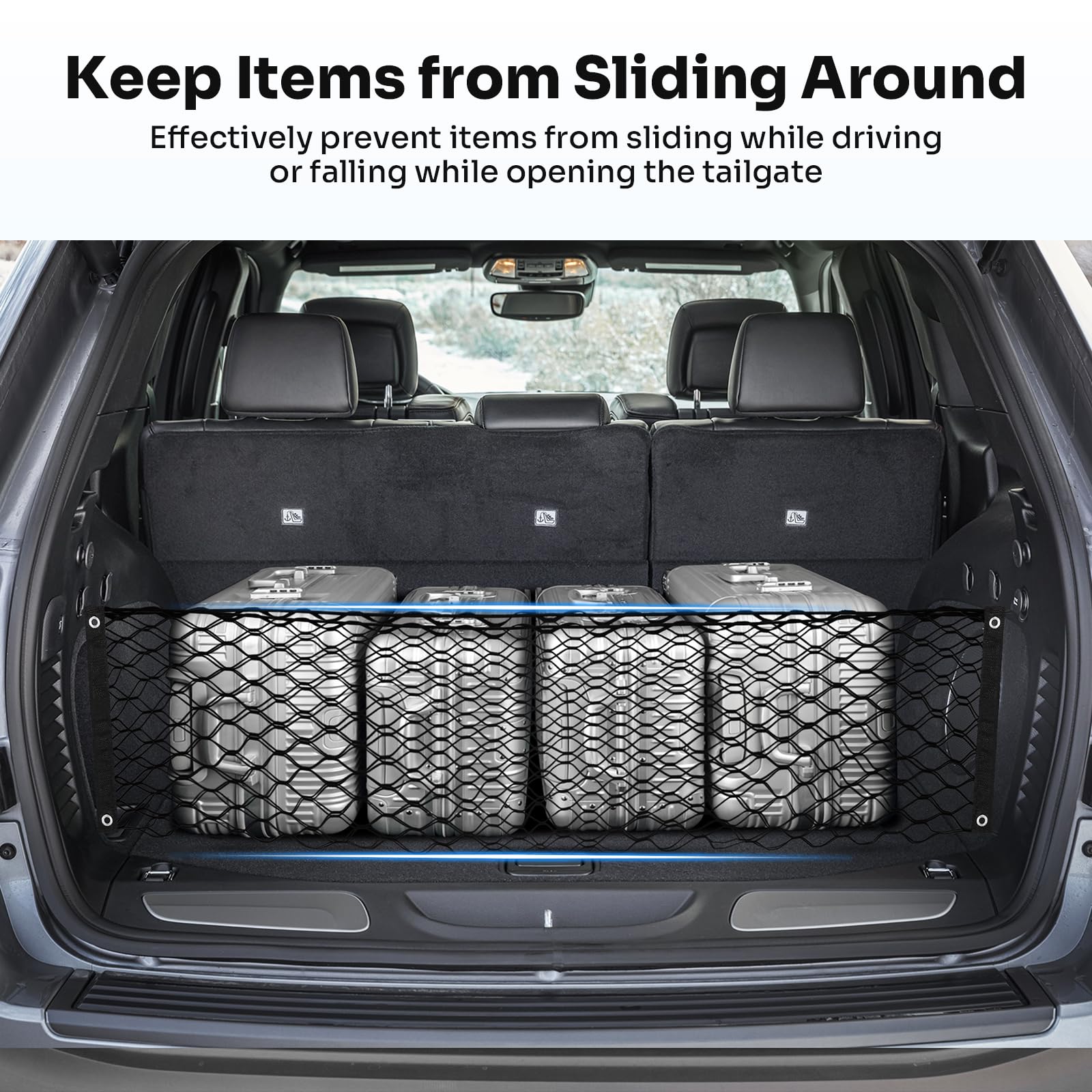 Canvcle Trunk Cargo Net - Elastic Nylon Organizer for 2011-2021 Jeep Grand Cherokee - Black, Adjustable with Hooks
