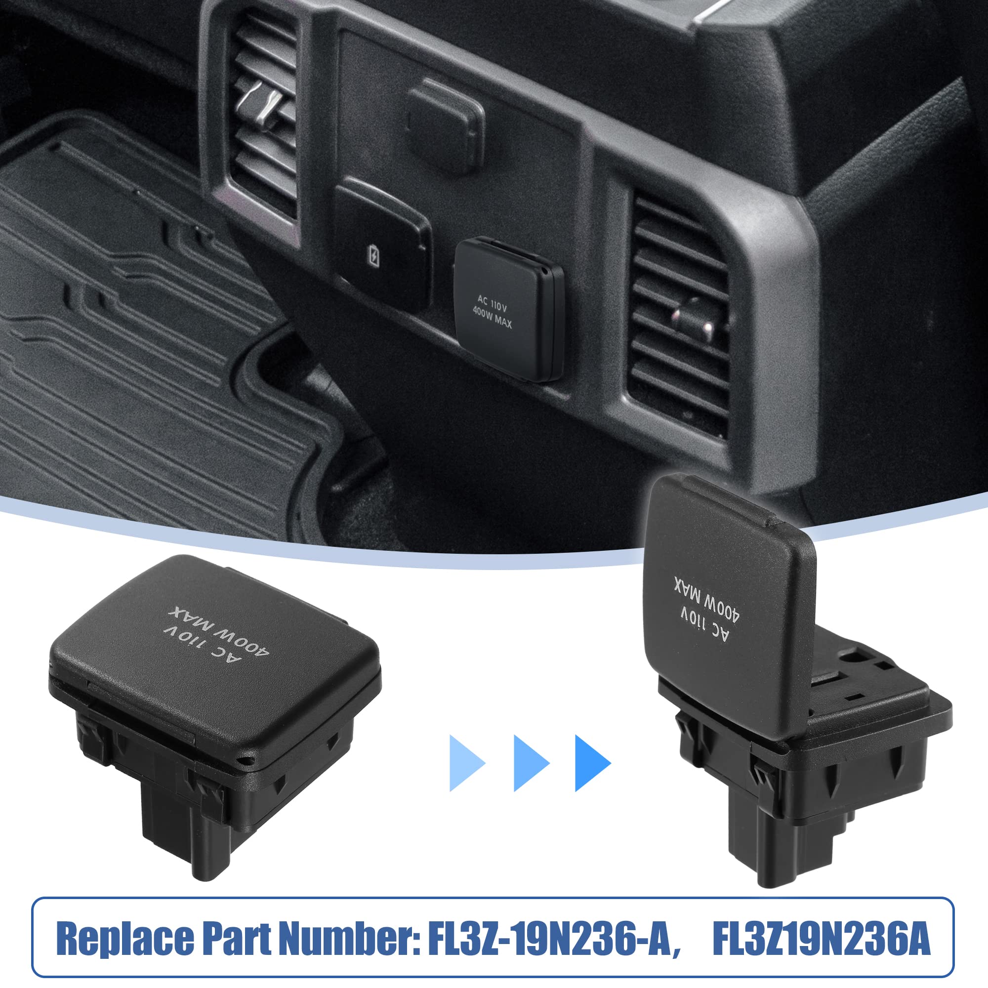 X Autohaux Fl3Z-19N236-A Fit For Ford F-150 2015 2016 Center Console Rear Power Outlet Plug 110V 400W Rear Ac Outlet Socket