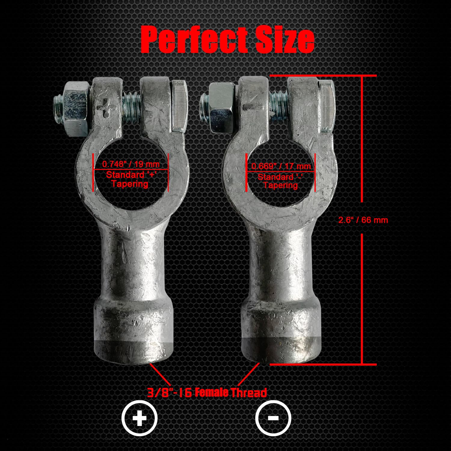 Ampper Top Post to Side Post Terminal Adapters, 3/8"-16 Thread, 1 Pair with Cover