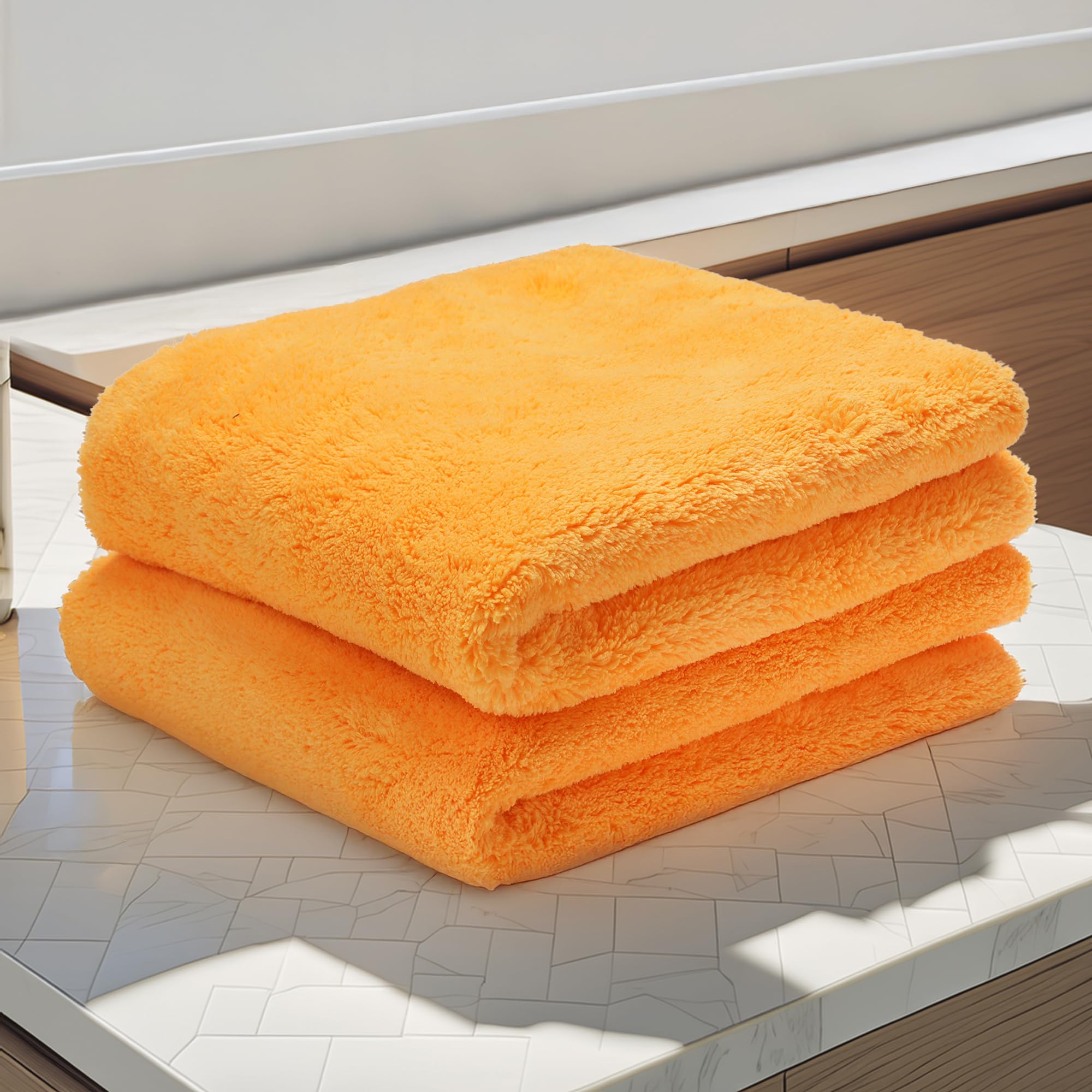 SIMPARTE 500 GSM  Set of 2  Coral Fleece Microfiber Car Cleaning & Drying Towel  Edgeless Lint & StreakFree Cloth for Polis