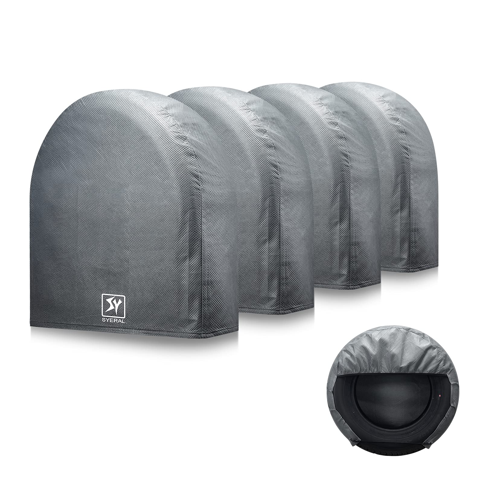 Syeral Tire Covers Set Of 4,Upgraded 5 Layer Nonwoven Rv Wheel Covers, Waterproof Anti-Uv Snow Sun Rain Tire Protectors Covers For Trailer,Camper,Rv,Truck,Suv,33-35Inch(Xl) Gray