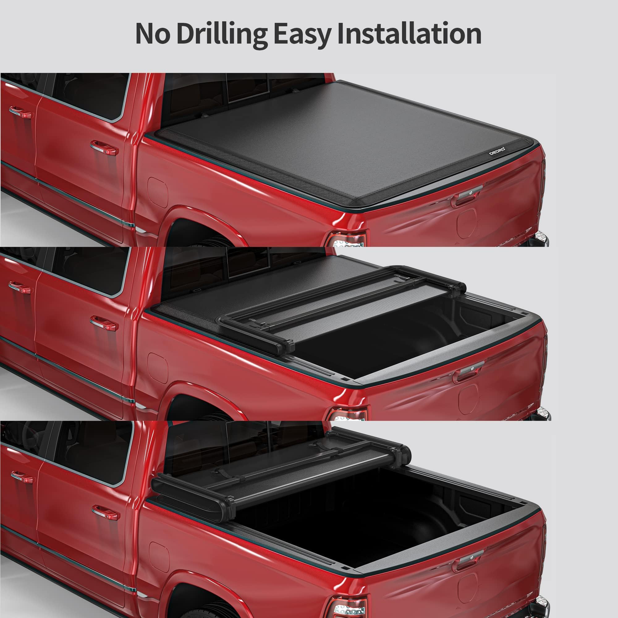 Oedro Soft Tri-Fold Truck Bed Tonneau Cover Compatible With 2020-2025 Jeep Gladiator, Fleetside 5 Feet Bed