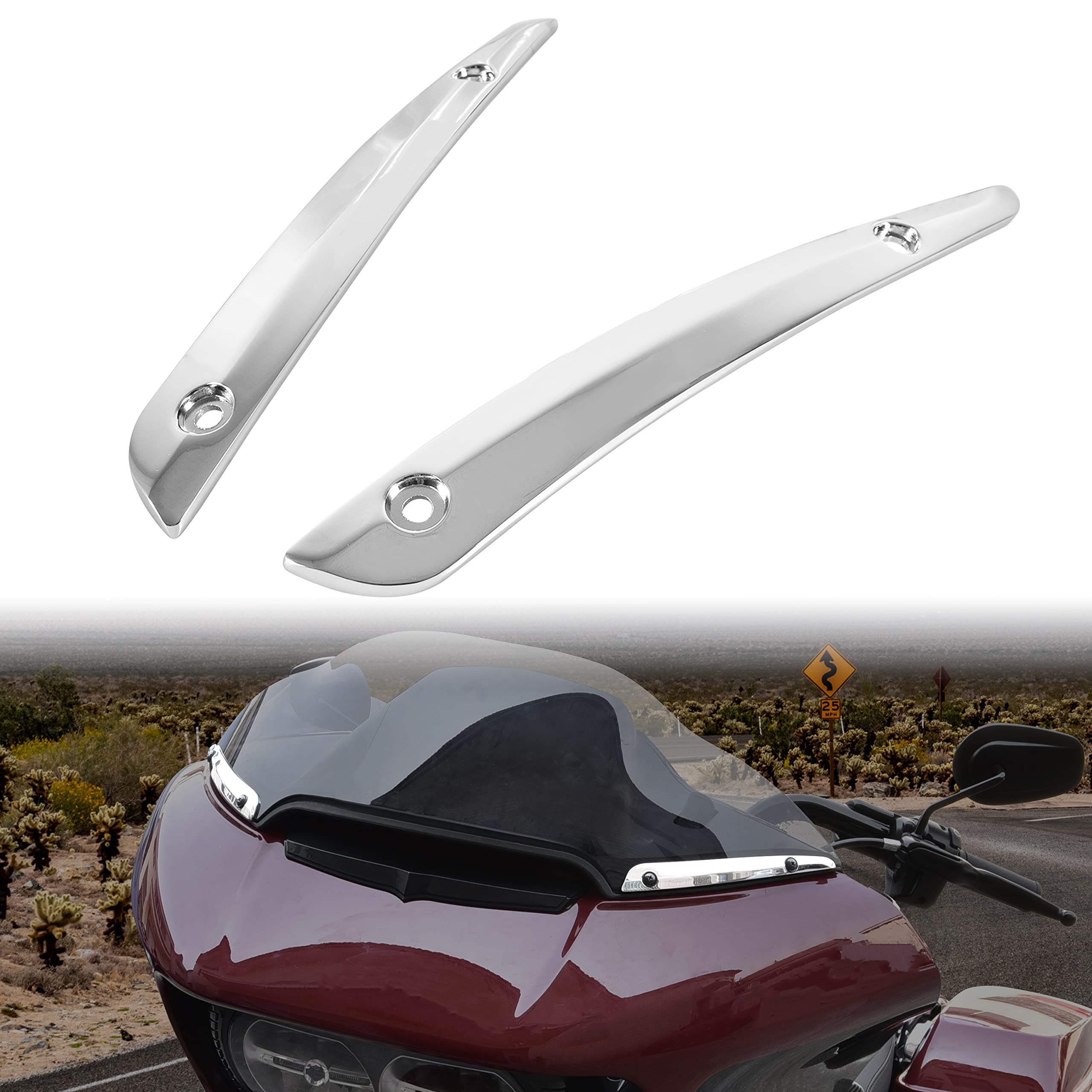 VEISUTOR Chrome Windshield Side Trim for Road Glide 15-23, Motorcycle Split Windshield Trim Windscreen Trim for Harley Road Glid
