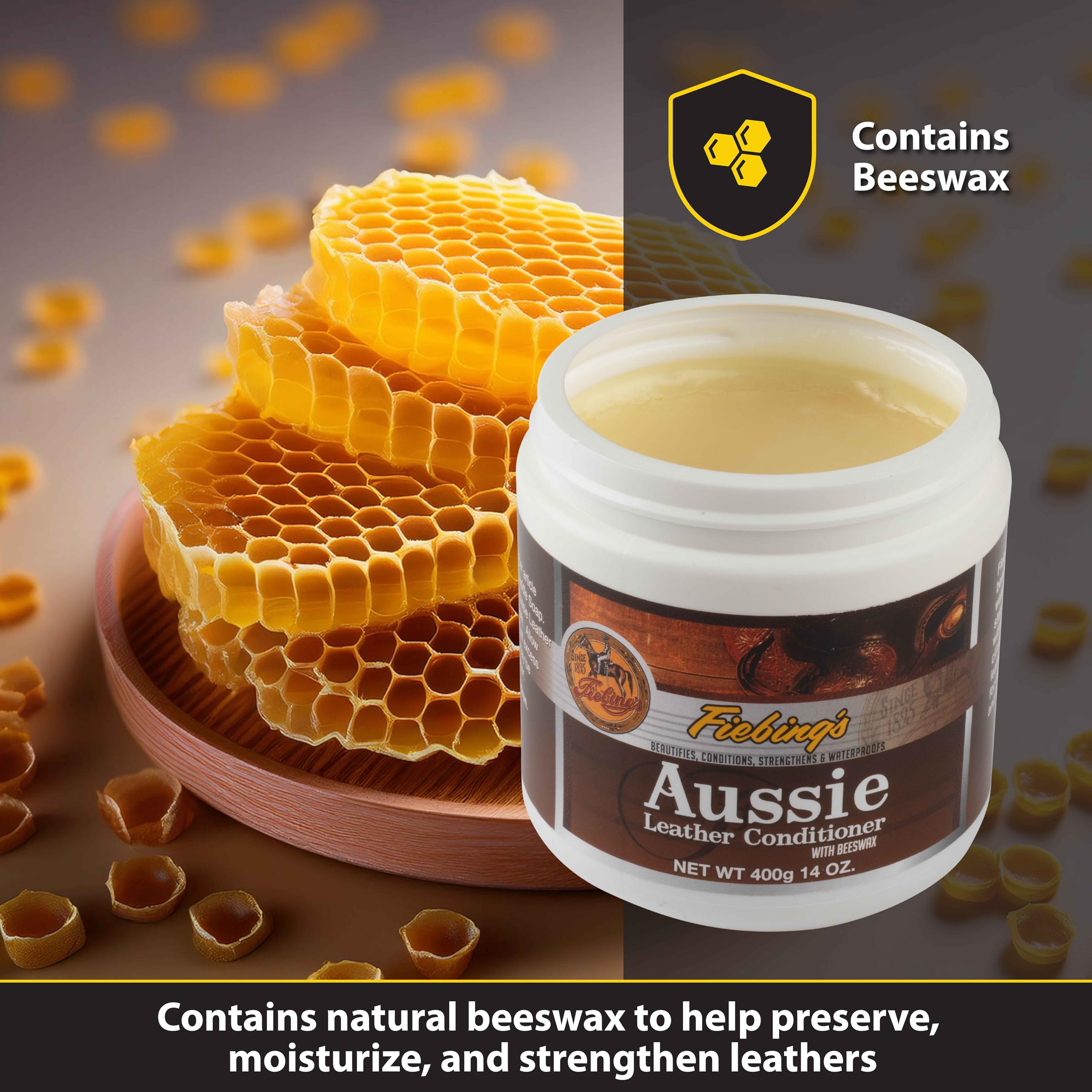 Fiebing's Aussie Leather Conditioner - 14 oz - Beeswax Formula for Waterproofing & Moisturizing Leather - Multicolored