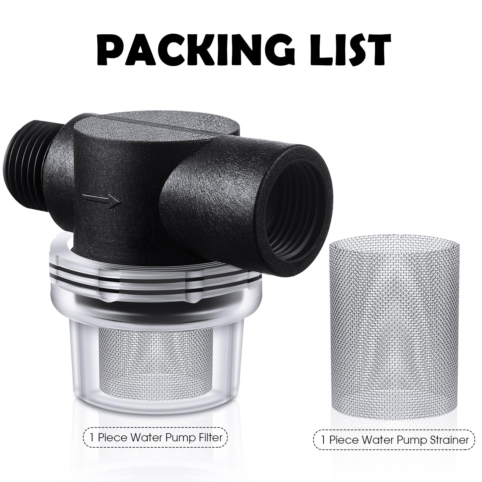 Honoson 2 Pcs Water Pump Strainer Filter Set Include Twist on Pipe Filter and Extra 50 Mesh Stainless Steel Screen, Rv Replaceme
