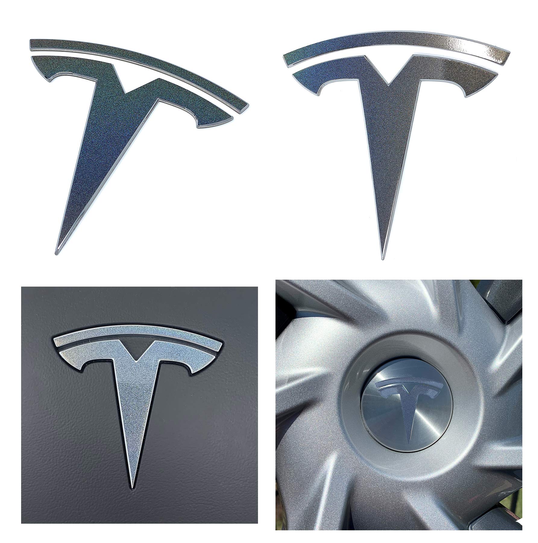 Custom Cut Graphics Tesla Model Y Decal Wrap Set - 11-pc Gloss Flip Psychedelic Silver/Rainbow Vinyl