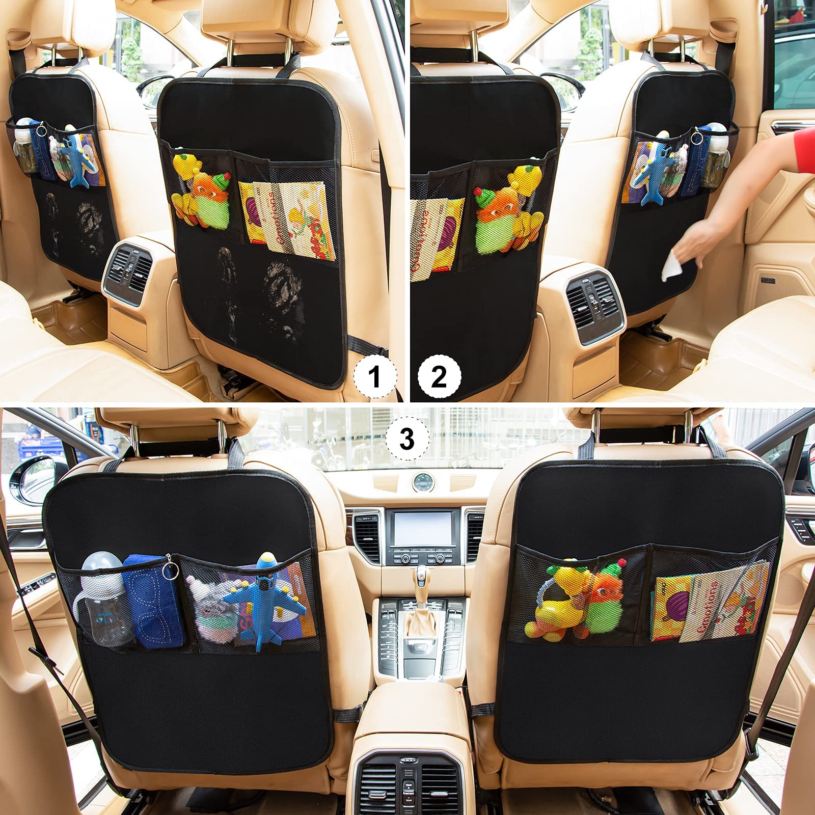 Kick Mats With Organizer - 2 Pack Backseat Protector Seat Covers For Your Car, Suv, Minivan Or Truck Seats - Vehicle Back Seat K