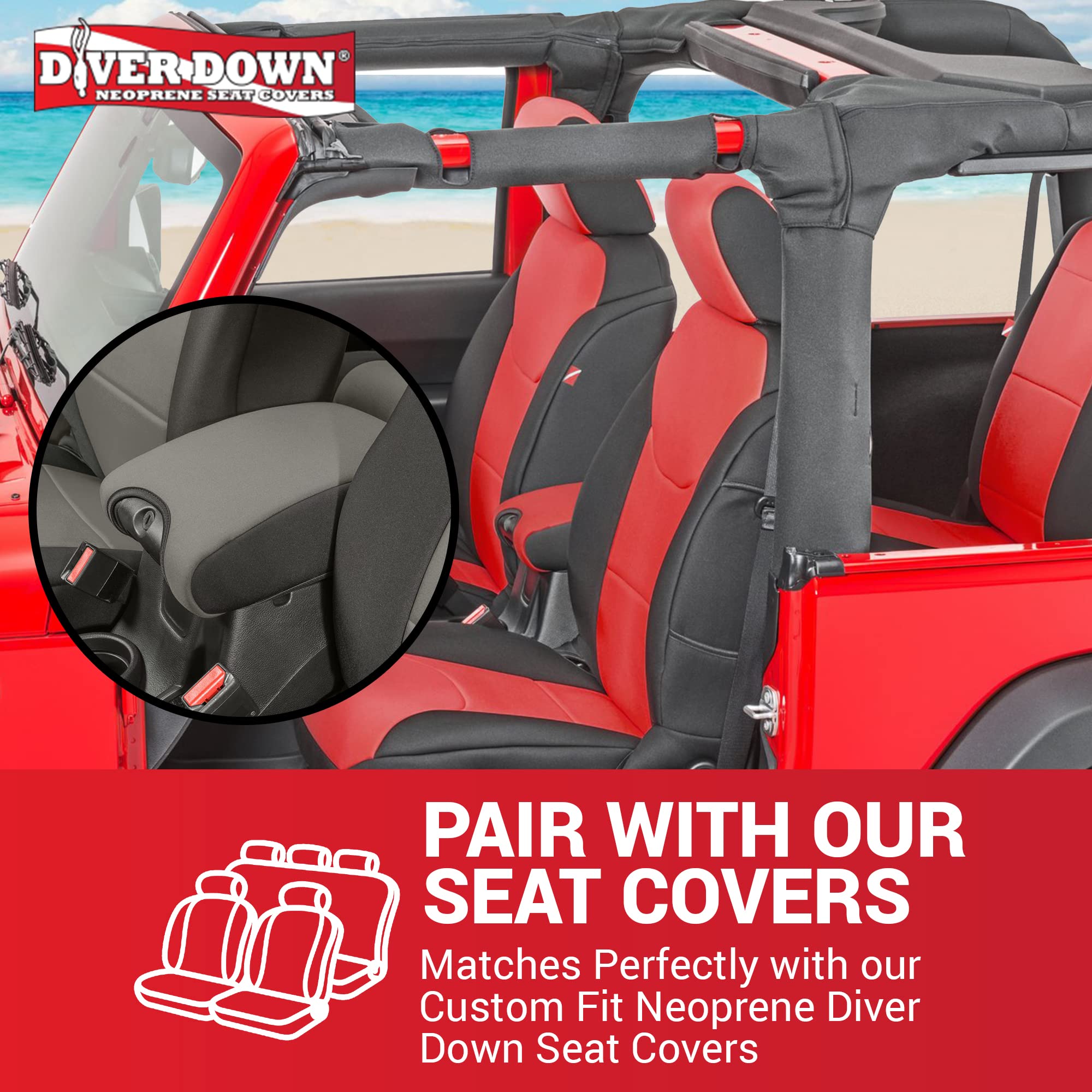 Diver Down Neoprene Center Console Cover - Fits Jeep 2007-2018 Jk Jku Wrangler - Cushioned Armrest Cover - Doesn'T Burn Your Elbow - Tight Custom Fit - Comfortable Foam Armrest Pad (11-18 Charcoal)