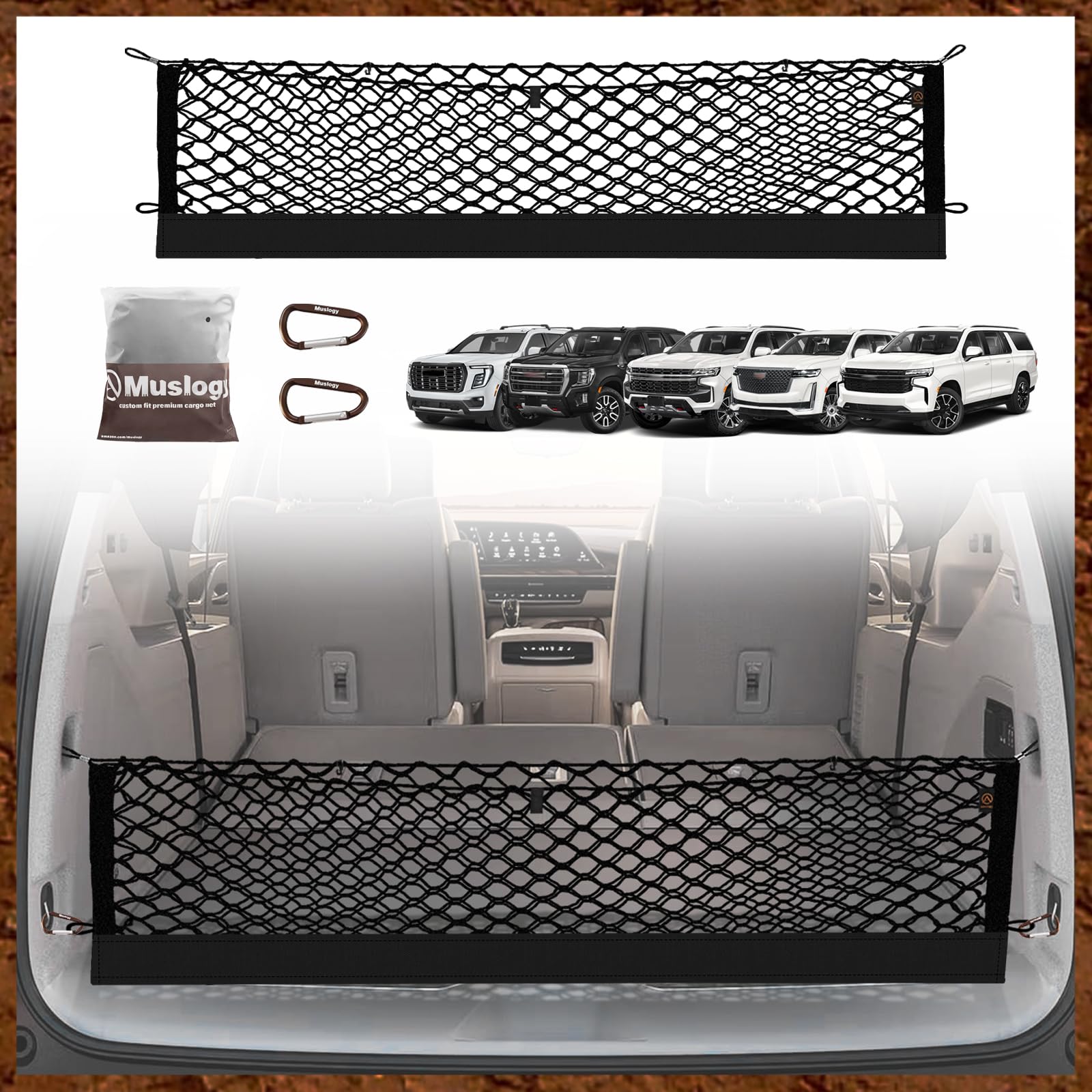 Muslogy Envelope Style Trunk Cargo Net Compatible With 2021-2025 Chevy Suburban&Tahoe, Gmc Yukon&Yukon Xl, Cadillac Escalade Acc