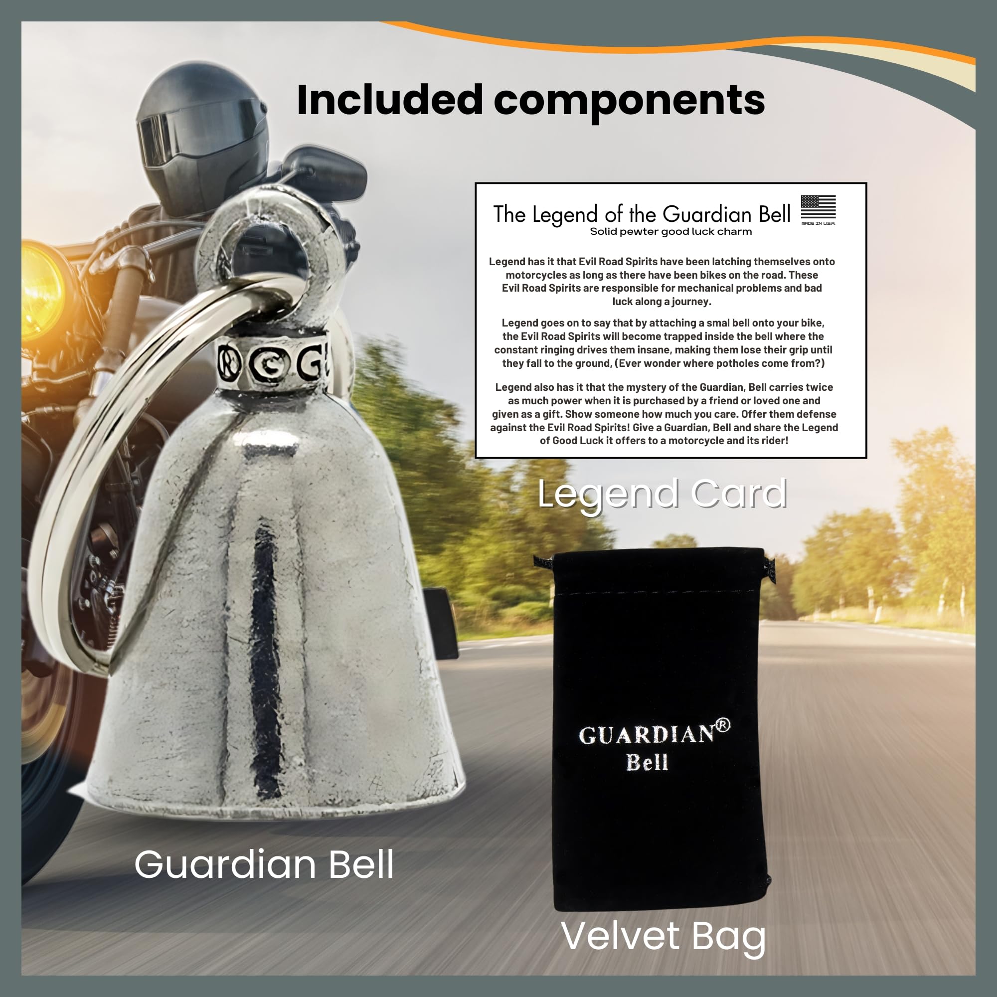 Guardian Bell Retriever Good Luck Bell W/Keyring & Black Velvet Gift Bag | Motorcycle Bell | Lead-Free Pewter | Made In Usa