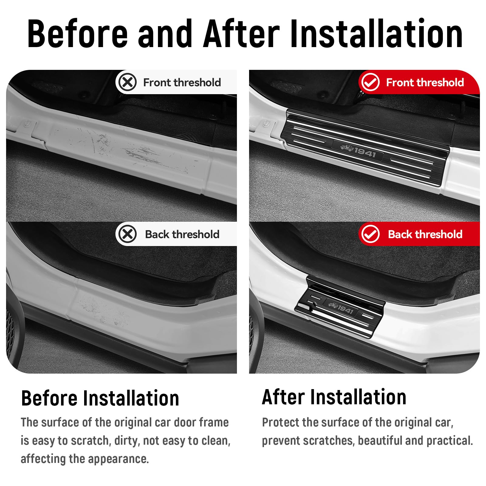 Bercicci 4PCS Door Sill Protector for Jeep Wrangler JL JLU 2018-2025 & Gladiator JT 2020-2025 Accessories Stainless Steel Front