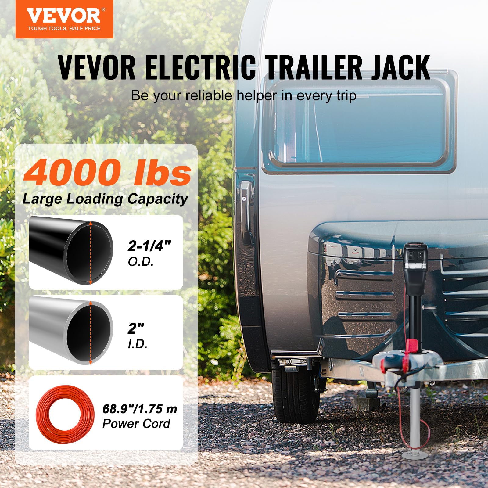 Vevor Electric Trailer Jack, Power Tongue Jack Weight Capacity 4000 Lbs, 9.84'-33.85' Electric Tongue Jack With Waterproof Cover For Lifting Rv Trailer, Horse Trailer, Utility Trailer, Yacht Trailer