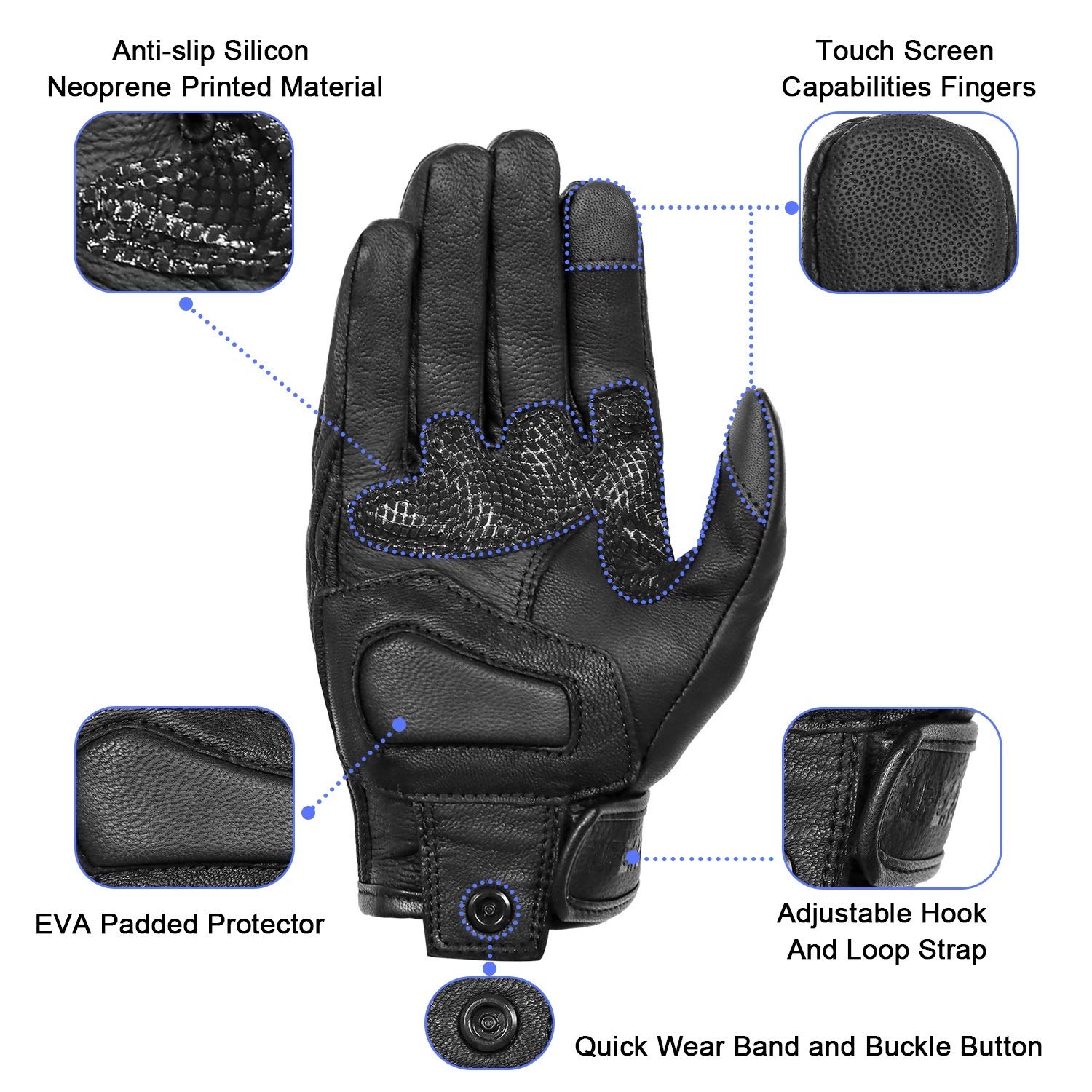 Updated Mens Goat Skin Leather Motorcycle Gloves Touchscreen Knuckle Protector Motorcross Racing Gloves (Updated,Non-Perforated,