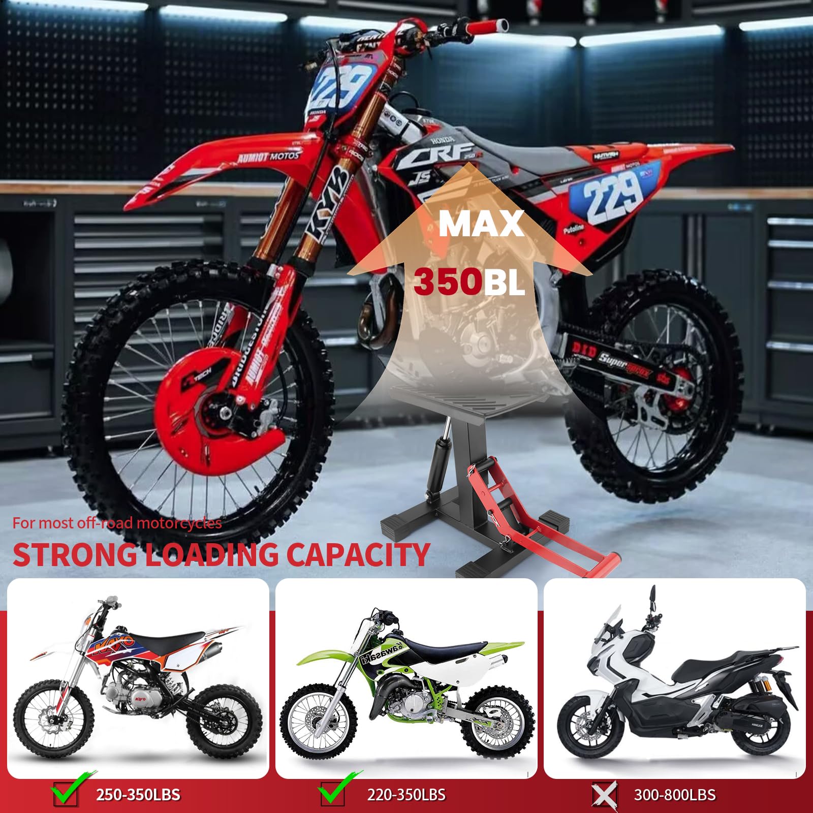 Rsyeku Motorcycle Dirt Bike Stand Jack Lift Hoist Table Height Adjustable Lifting Stand