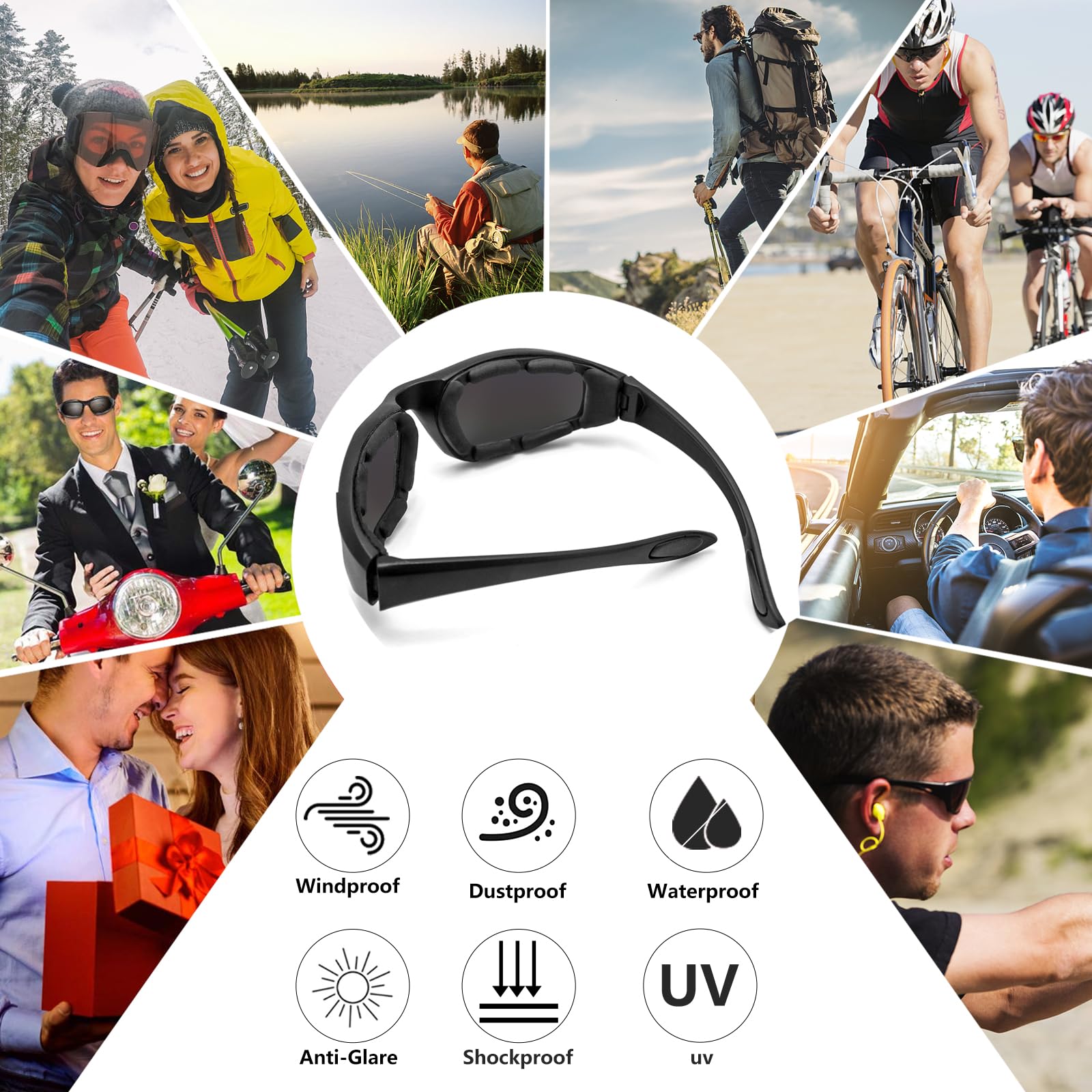 Motorcycle Riding Glasses Padding Goggles Uv Protection Dustproof Windproof Motorcycle Sunglasses For Outdoor Actives