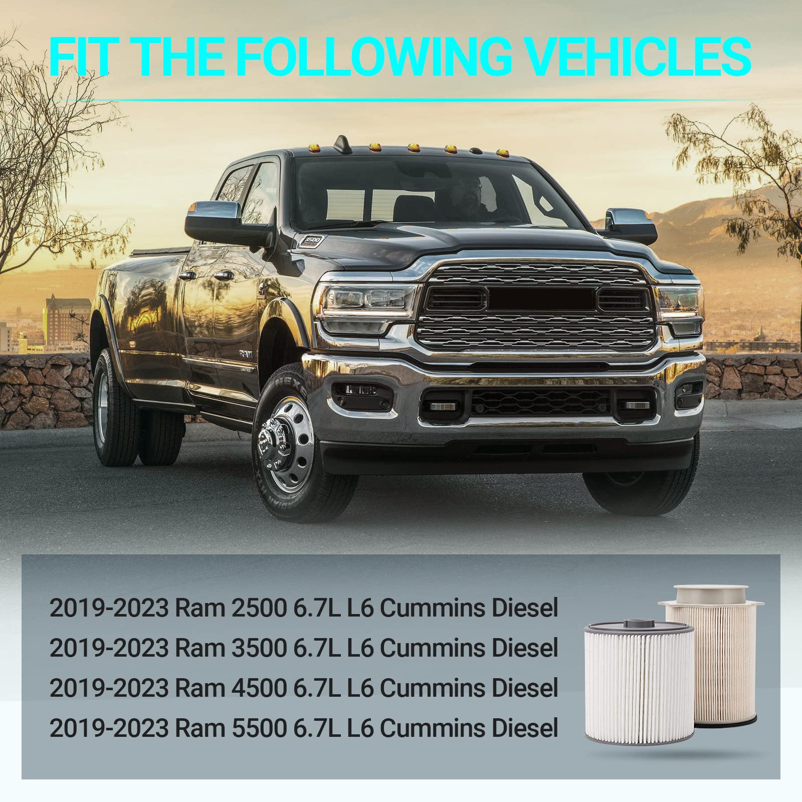 6.7L Cummins Fuel Filter Water Separetor Kit for 2019 2020 2021 2022 2023 2024 Dodge Ram 2500 3500 4500 5500 - Replace 68157291A