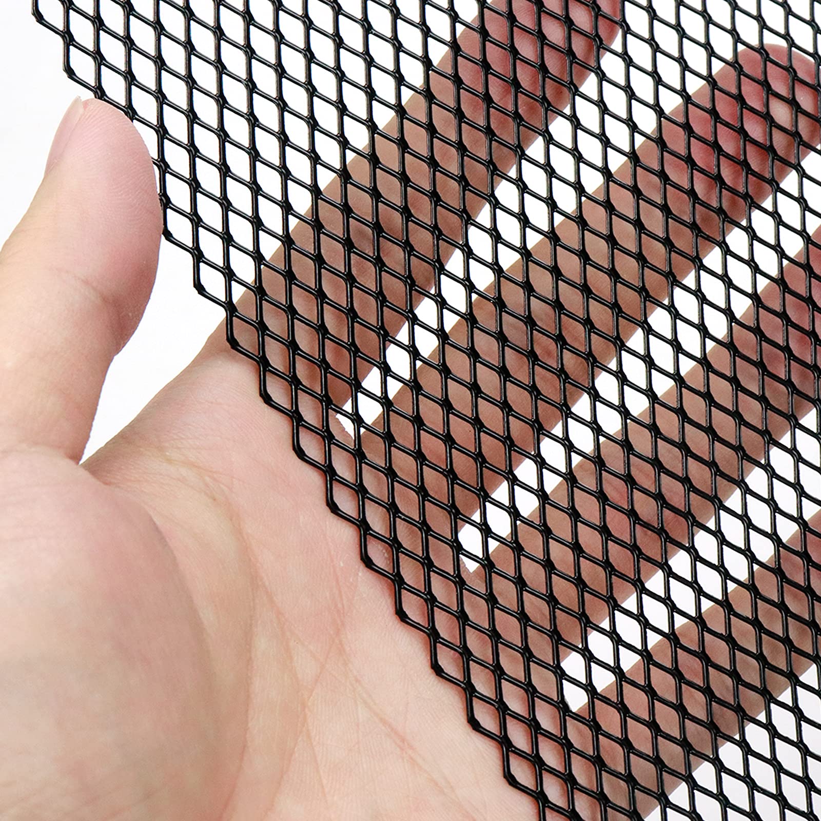 Modengzhe 40 X 13 Inch Car Grill Mesh Sheet, Black Painted Aluminum Alloy Multifunctional Grille Mesh Roll, 3 X 6 Mm Rhombic-Shape Grids