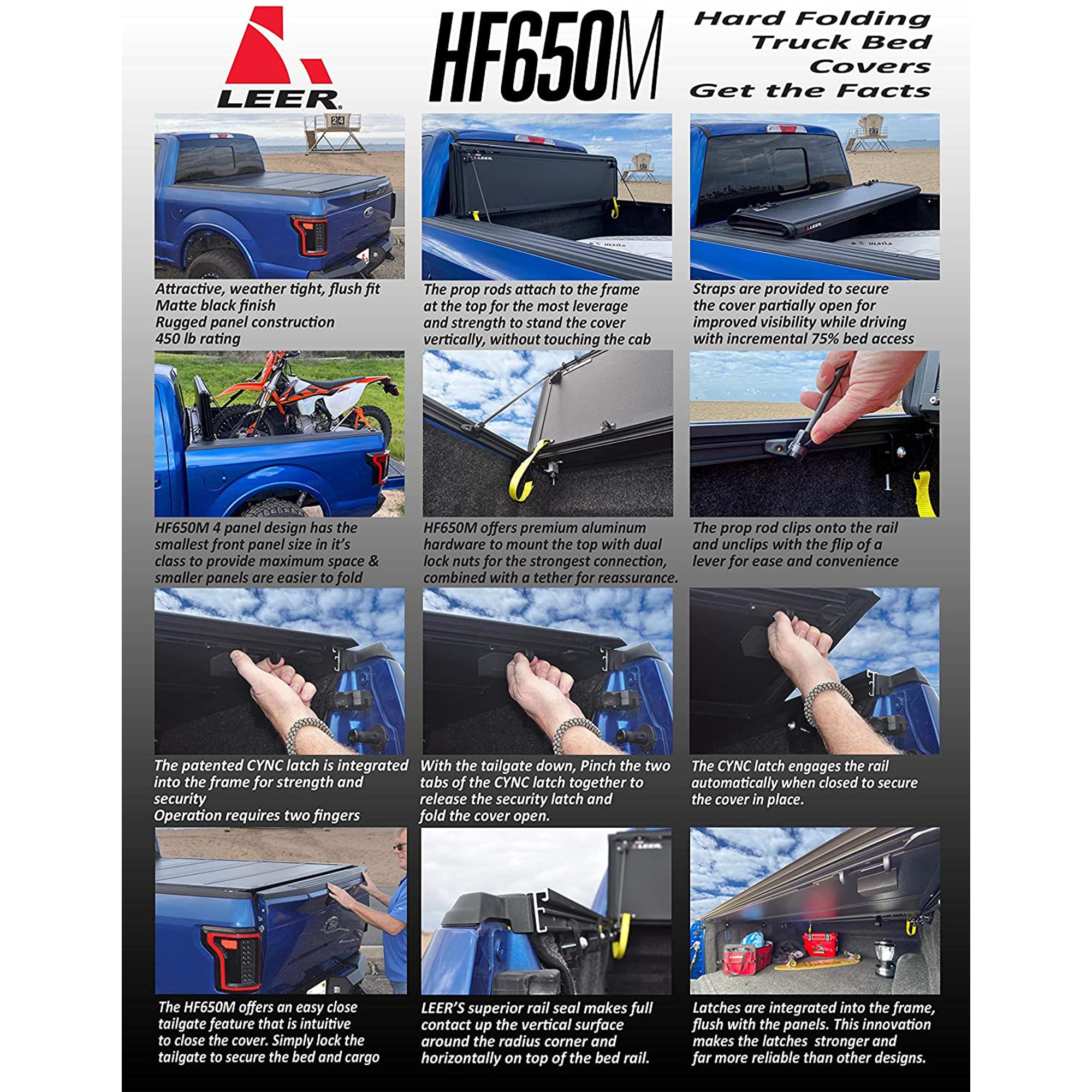 Leer Hf650M Quad-Folding Truck Bed Tonneau Cover, Fits Chevy Silverado And Gmc Sierra, Years 2019-2024, 5'8 Truck Bed, Black