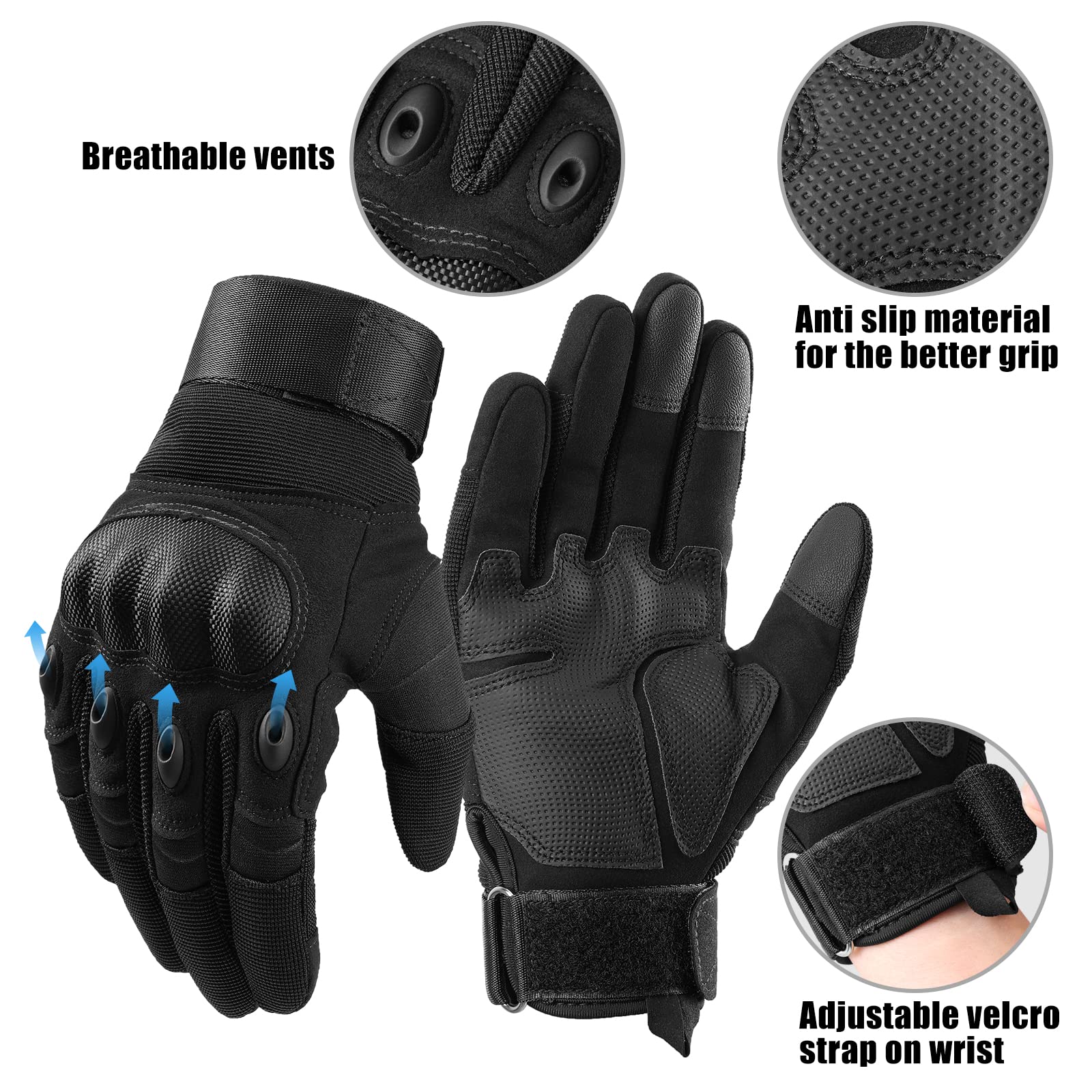 Cierto Motorcycle Gloves For Men And Women: Full Finger Touch Screen Tactical Gloves With Breathable Hard Knuckle & Adjustable W