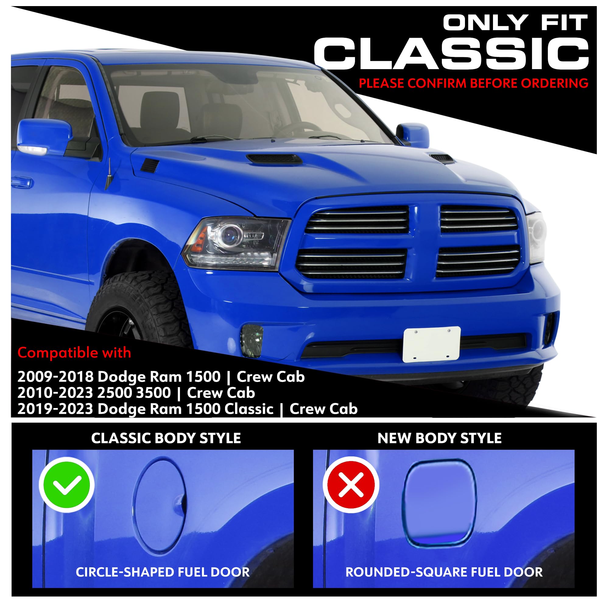 Tyger Auto 4'' Riser Running Boards Compatible With 2009-2018 Dodge Ram 1500; 2010-2024 2500 / 3500; 2019-2024 Classic | Crew Ca