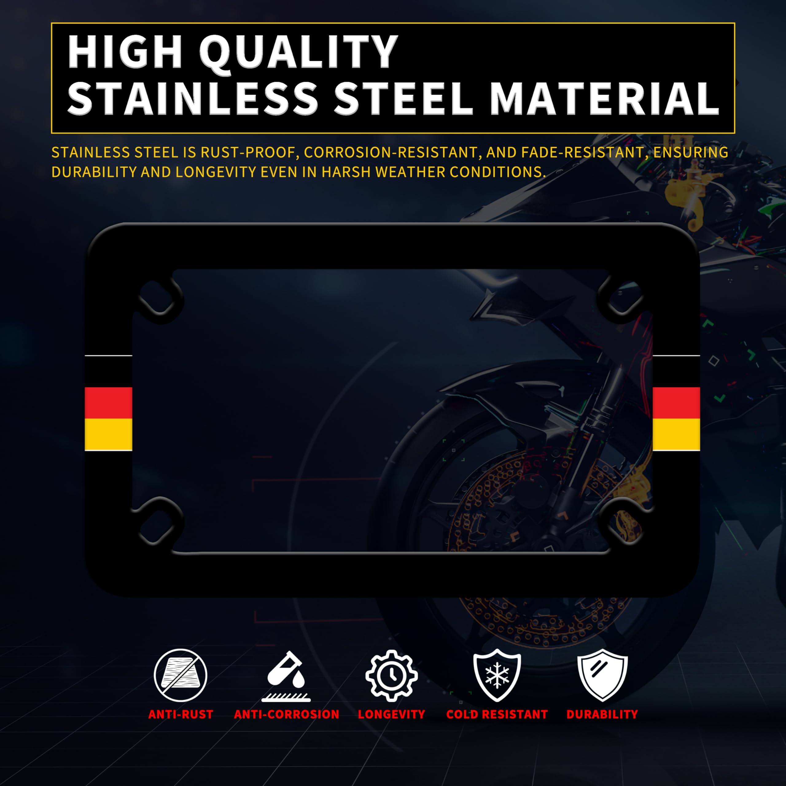 Motorcycle German Flag License Plate Frame Patriotic Stainless Steel Material Funny Motorbike License Plate Holder Motorcycle Ac