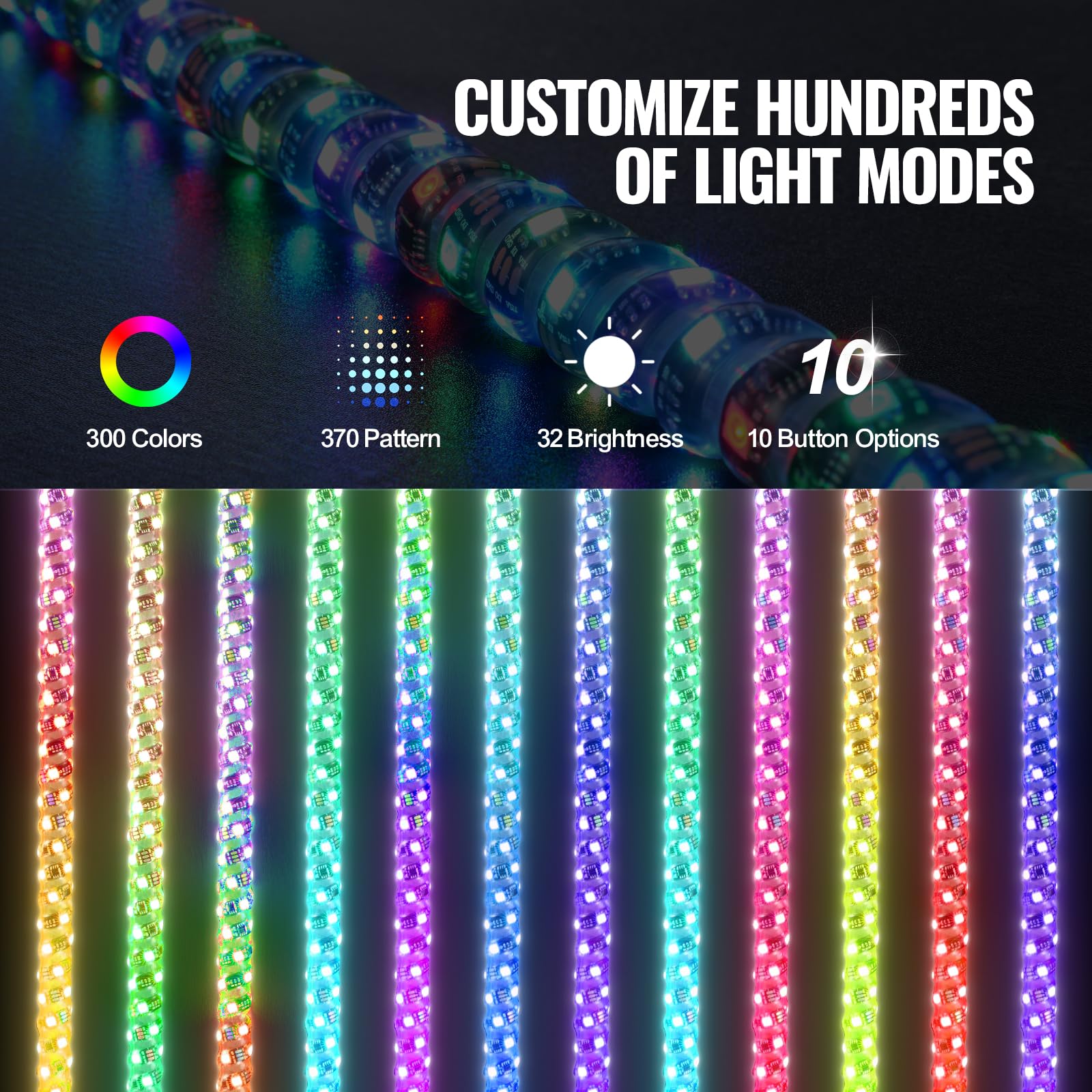 VEVOR 4 FT RGB Whip Lights with APP & RF Remote, Waterproof Polycarbonate, Model WM-31120RGB-XC-CR-2, for UTVs, ATVs,