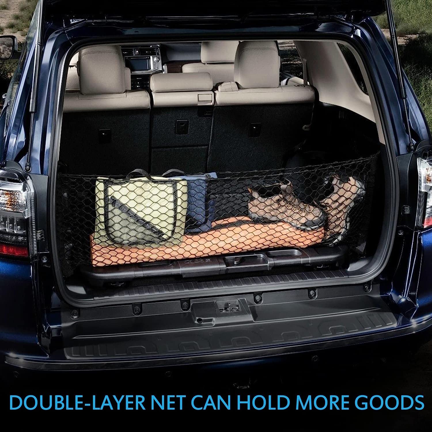 MICTUNING 2-Layer Heavy Duty Cargo Net, 43x23 Inch, Black, Rubber, Model MIC-CN-462 for SUV Truck Bed Storage