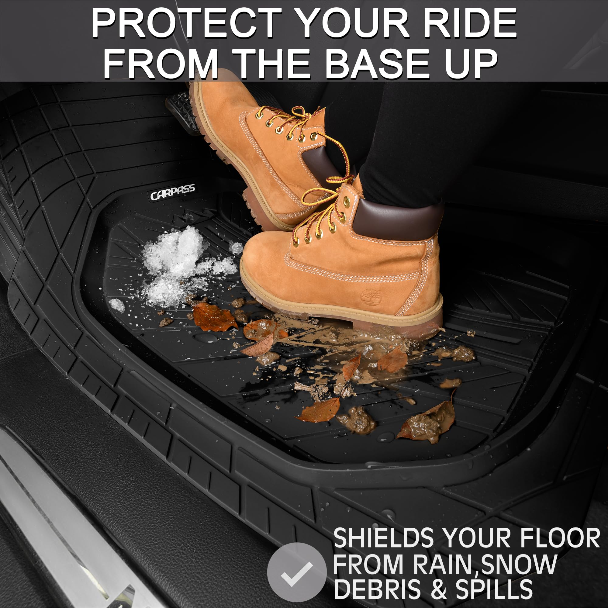 Car Pass Deepdish Heavy Duty Rubber Floor Mats 3-Piece, Universal Mxl Size Trim-To-Fit Automotive Floor Mats For Truck Van Suv,