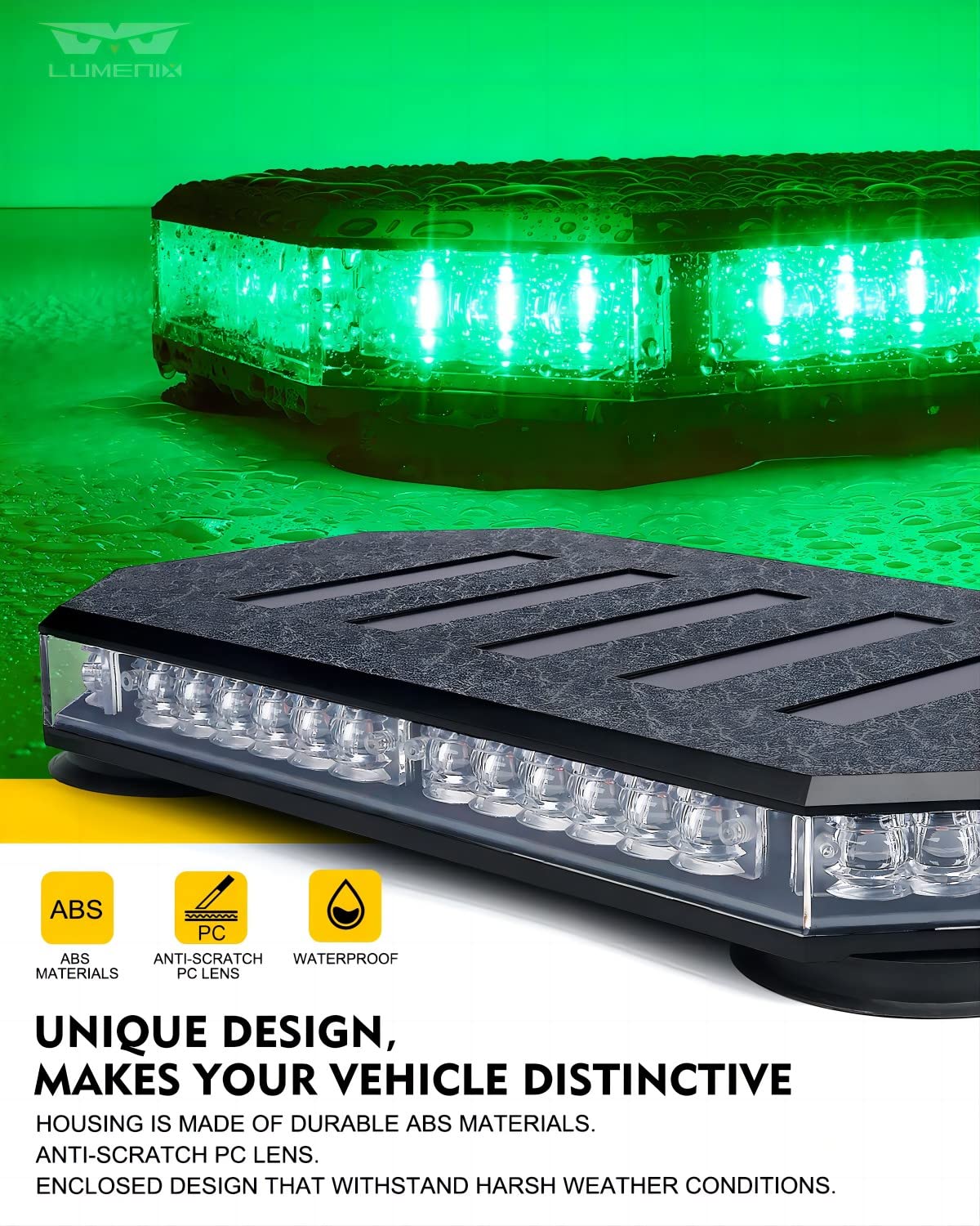 LUMENIX 42" LED Strobe Beacon Light Bar - Green, Emergency Flashing Lights for Law Enforcement, Tow Trucks, Snowplow, Model: 0ff0c62b-