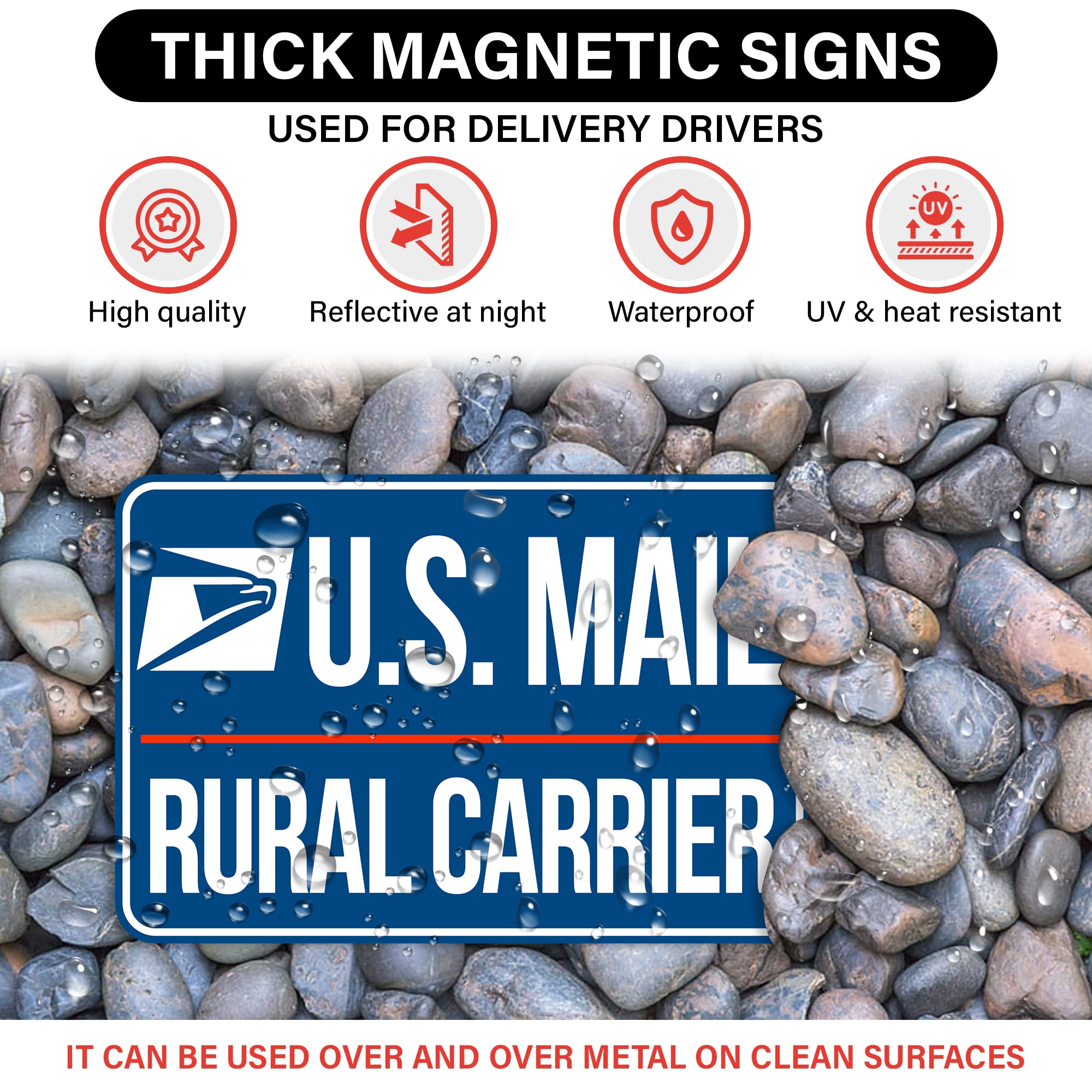 Lumiere Tech U.S. Mail Delivery Driver Magnetic Signs - Heavy Duty, Blue, 2(12"x8"), 1(11"x3") for Cars, SUVs, Trucks