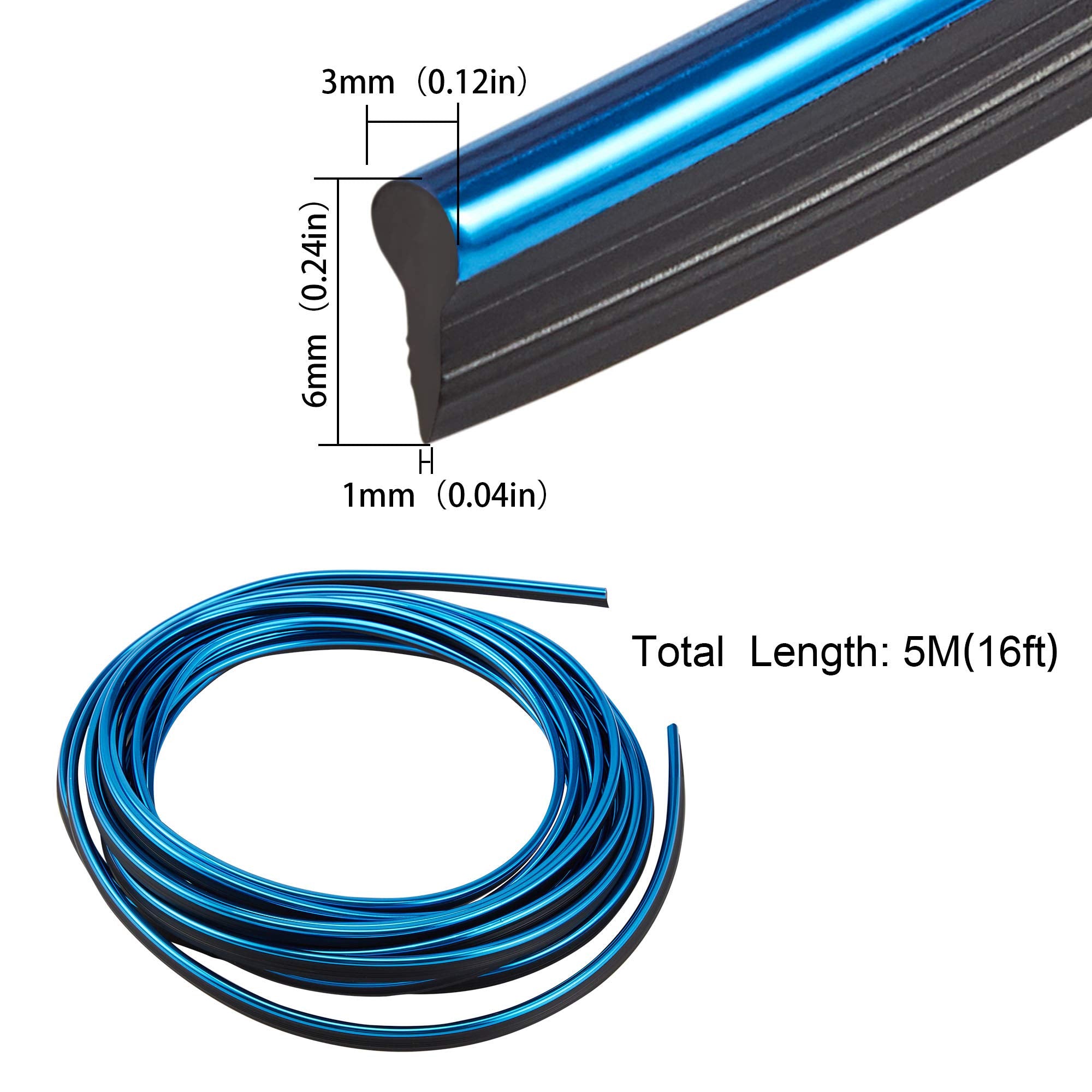 Tomall Car Interior Moulding Strip Car Decorative Filler Insert Strips 5M(16Ft) Flexible Electroplating Decoration Styling Dashboard Accessories With Installing Tool (Blue)