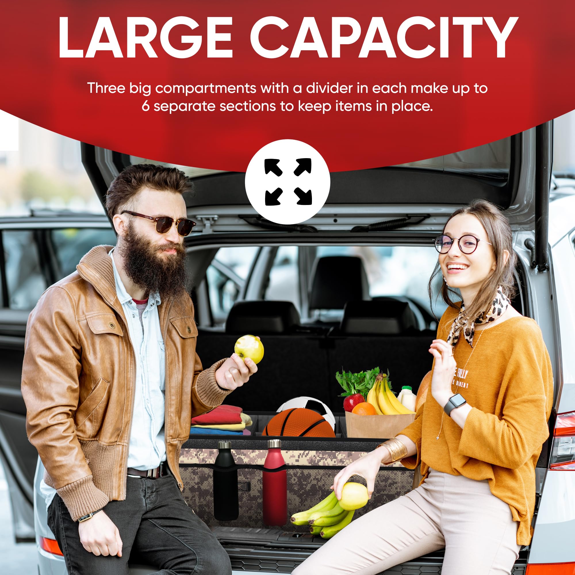 Fortem Car Trunk Organizer With Cooler, Car Storage Organizer, Collapsible Multi Compartment Car Organizer, Suv Trunk Organizer,