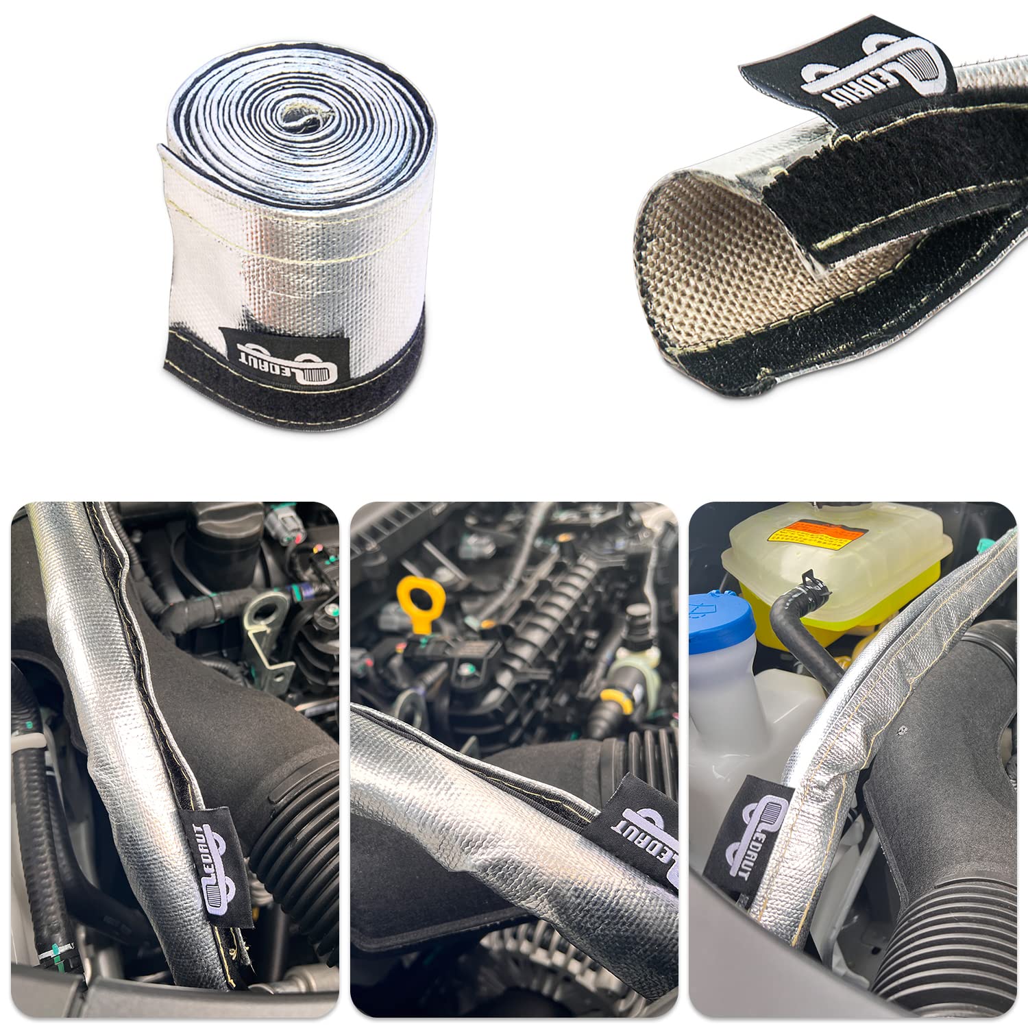 Heat Shroud Sleeve Aluminized Sleeving Express Aluminized Hose and Silver Hose Wire Protection Barrier with Hook and Loop Closur