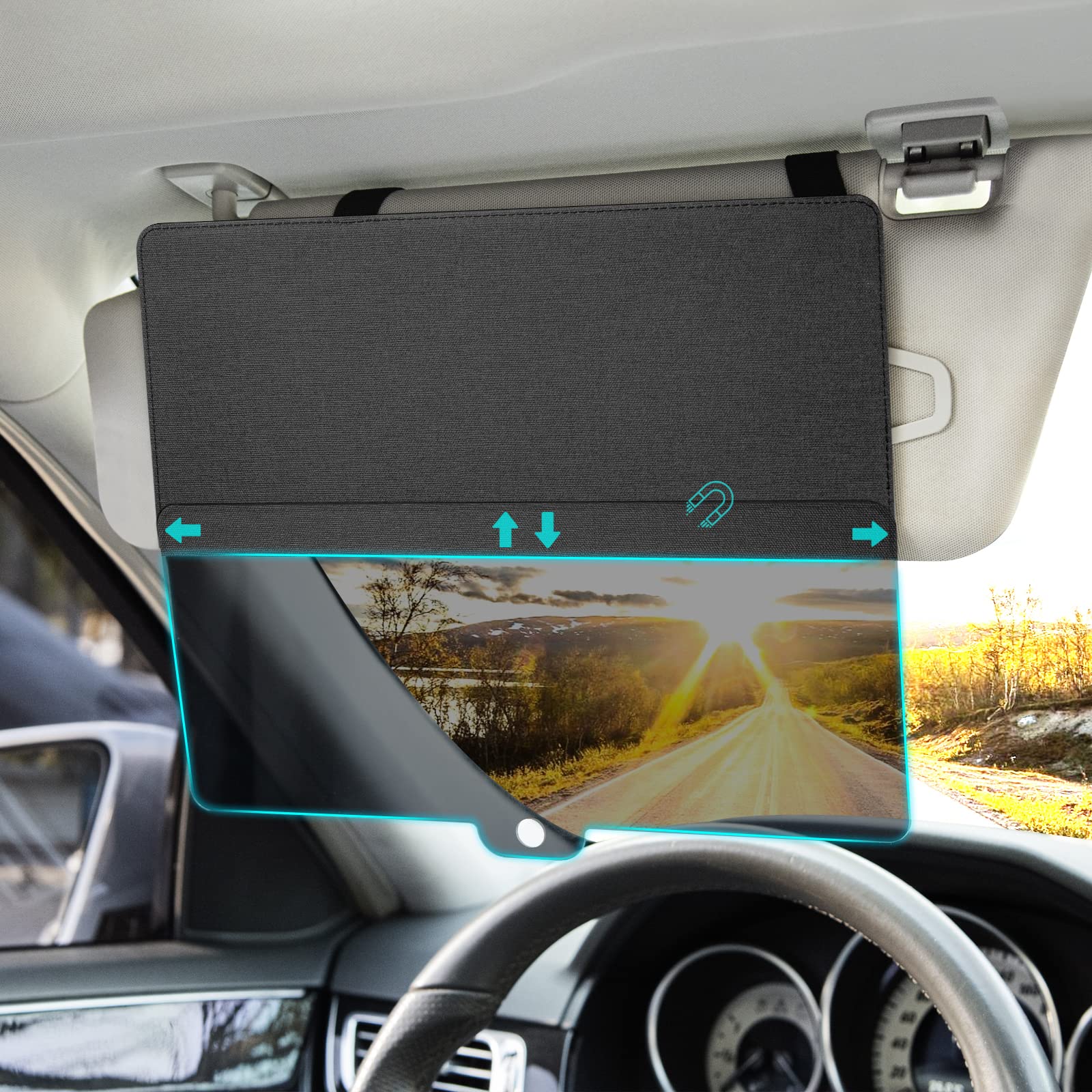 Nazzo Sun Visor Extender For Car, Sun Blocker With Pc Sunshade Lens, Magnetic Mounting Adjustable Position, Protect From Glare,