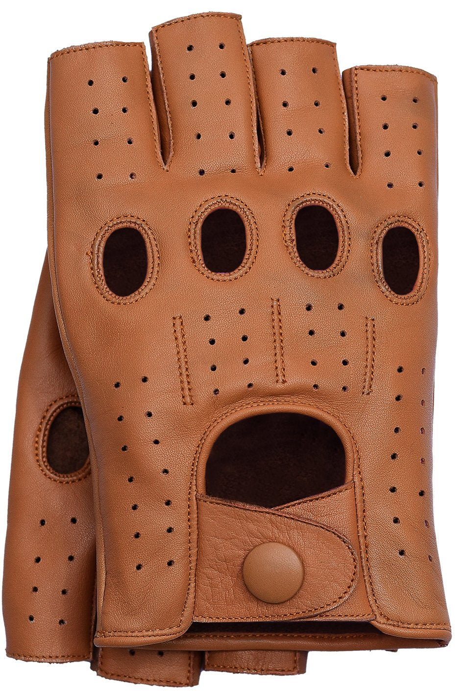 Riparo Motorsports Men'S Fingerless Half Finger Driving Fitness Motorcycle Cycling Unlined Leather Gloves (Medium, Cognac)