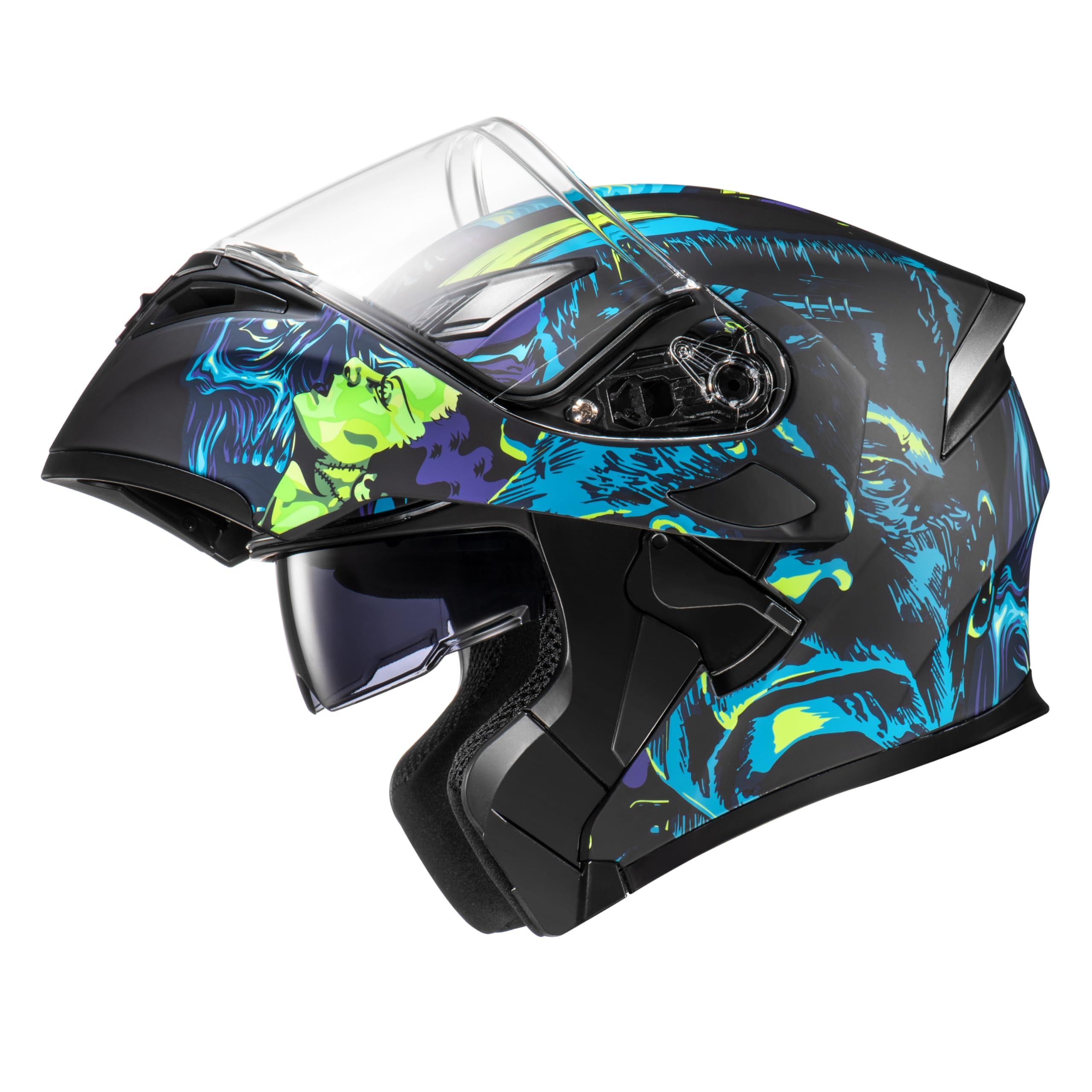 Kypara Motorcycle Dual Visor Flip Up Modular Full Face Helmet With Dot Certification Of Impressionism (Frankenstein, M)